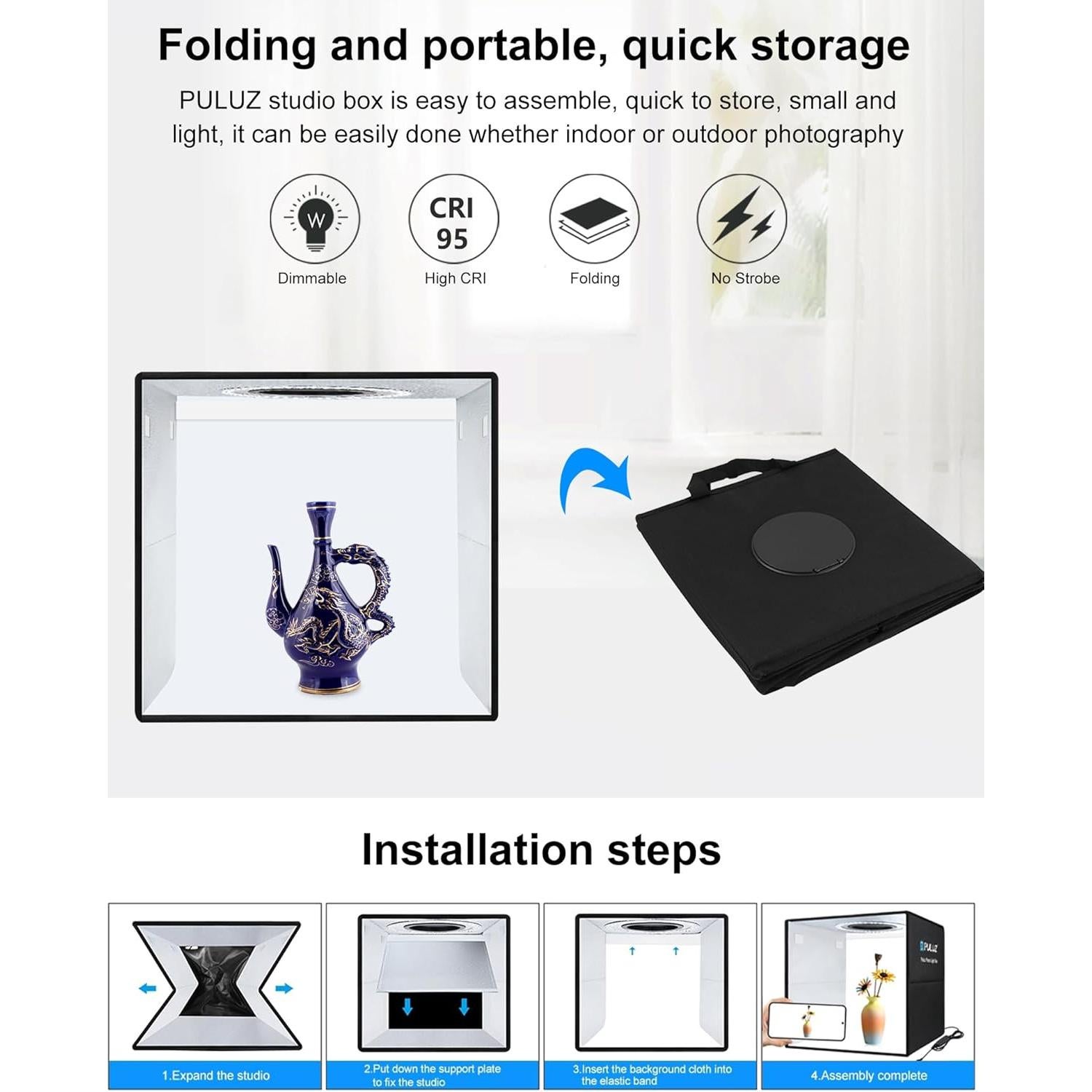 Caja de Luz Fotográfica Plegable Puluz 30x30cm con LED