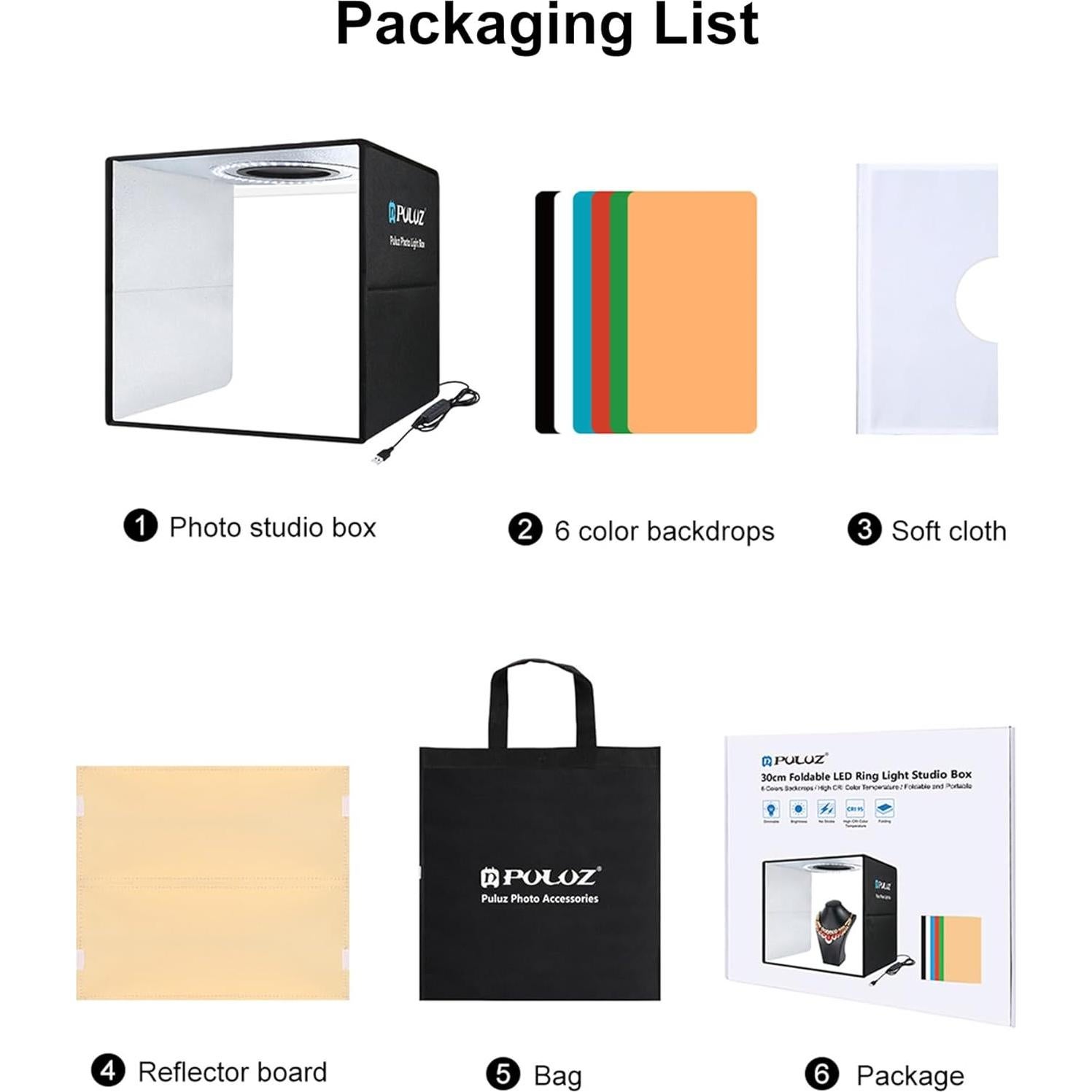 Caja de Luz Fotográfica Plegable Puluz 30x30cm con LED