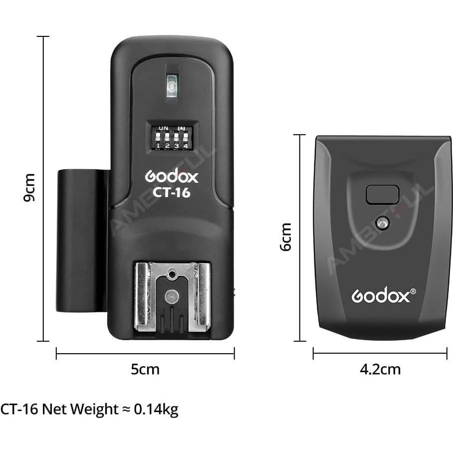Godox CT-16 Disparador Flash Inalámbrico 1 Transmisor 2 Receptores