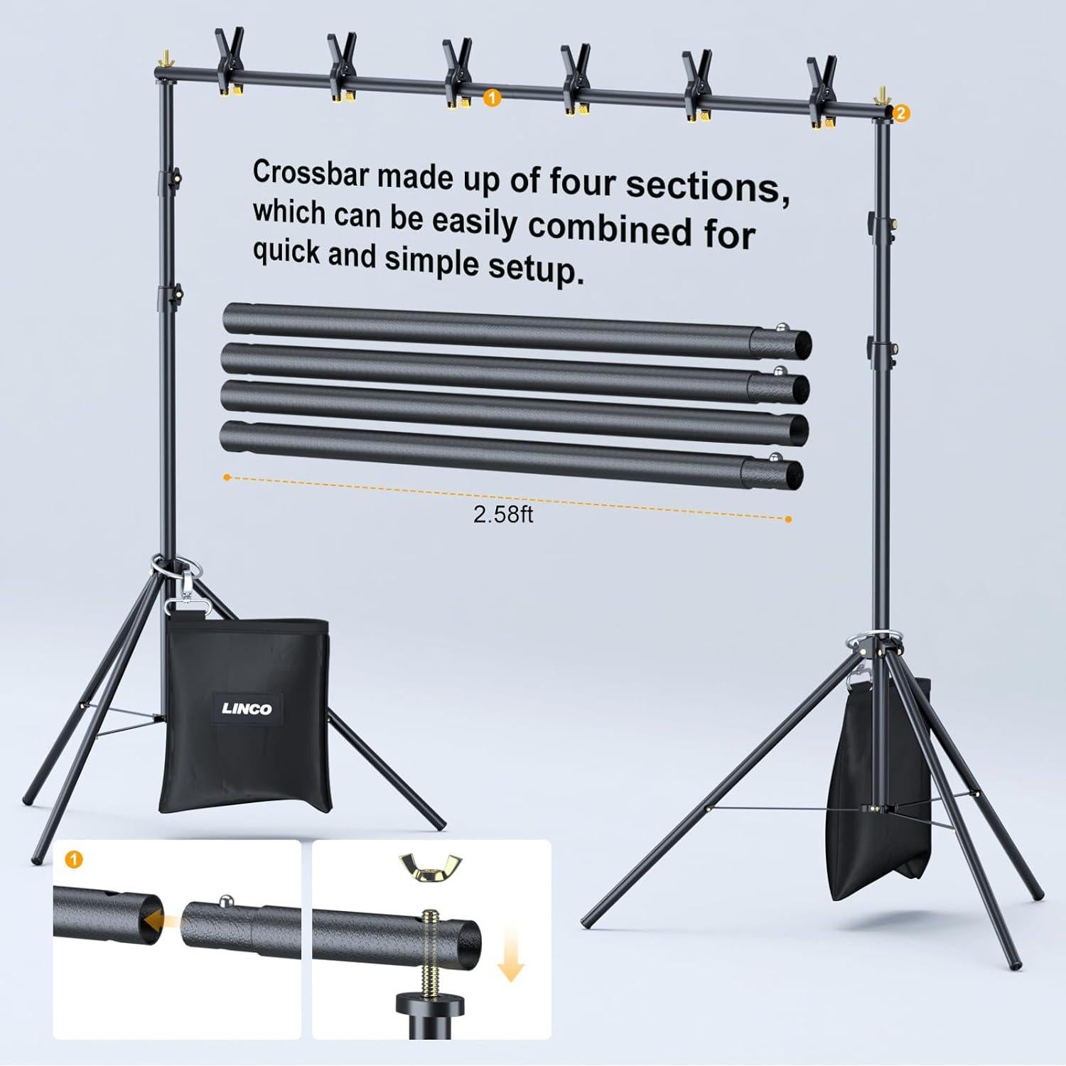 Kit de Soporte de Fondo Fotográfico LINCO 4172 Ajustable 3.05x2.13m