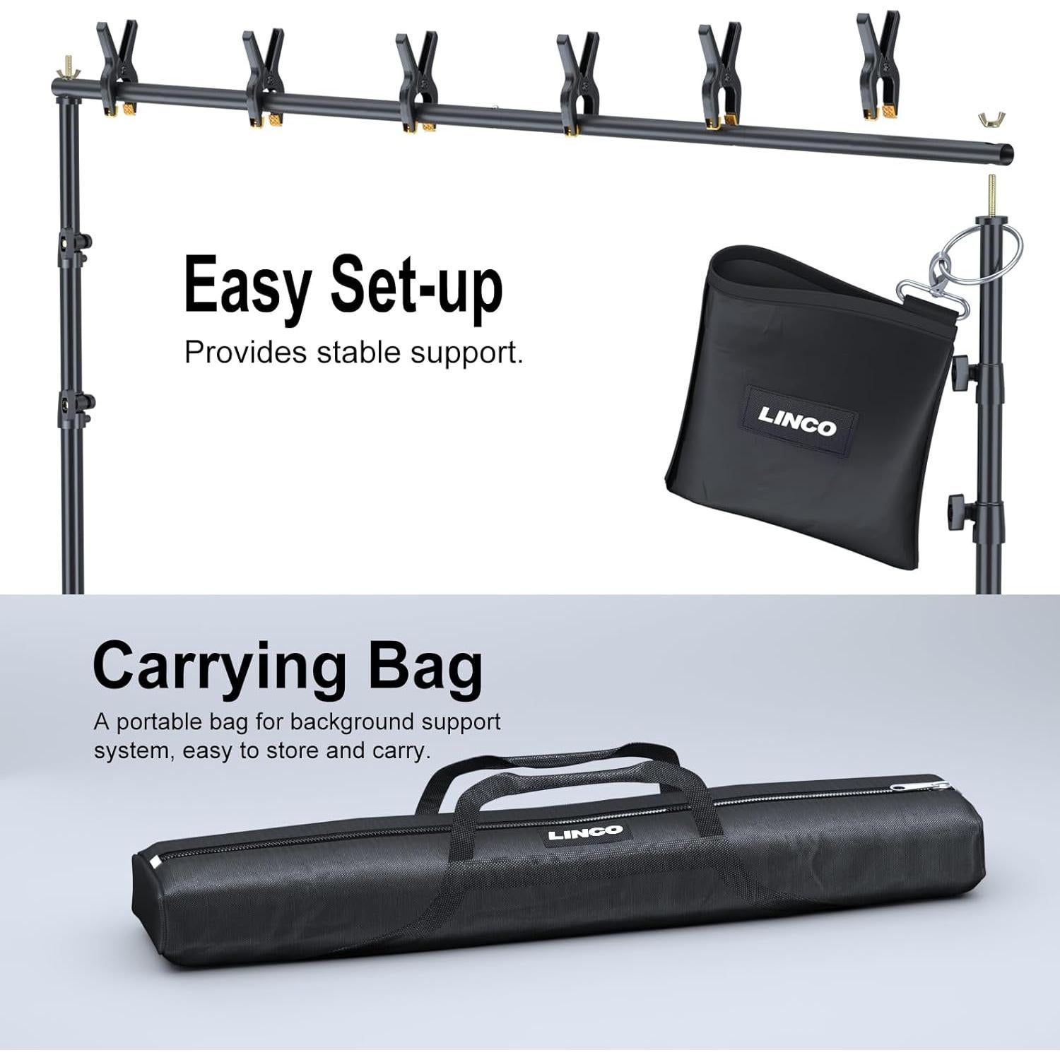 Kit de Soporte de Fondo Fotográfico LINCO 4172 Ajustable 3.05x2.13m