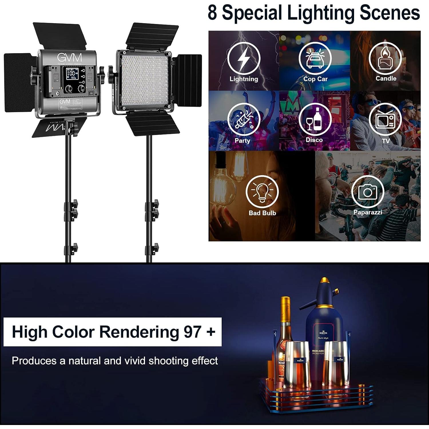 GVM RGB Video Lighting, 360° Full Color Led Video Light with APP Control, 3 Packs 850D Photography Lighting Kit CRI 97, YouTube, Aluminum Alloy Shell