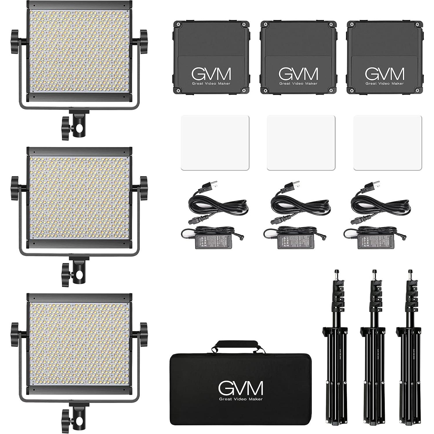 GVM RGB Video Lighting, 360° Full Color Led Video Light with APP Control, 3 Packs 850D Photography Lighting Kit CRI 97, YouTube, Aluminum Alloy Shell