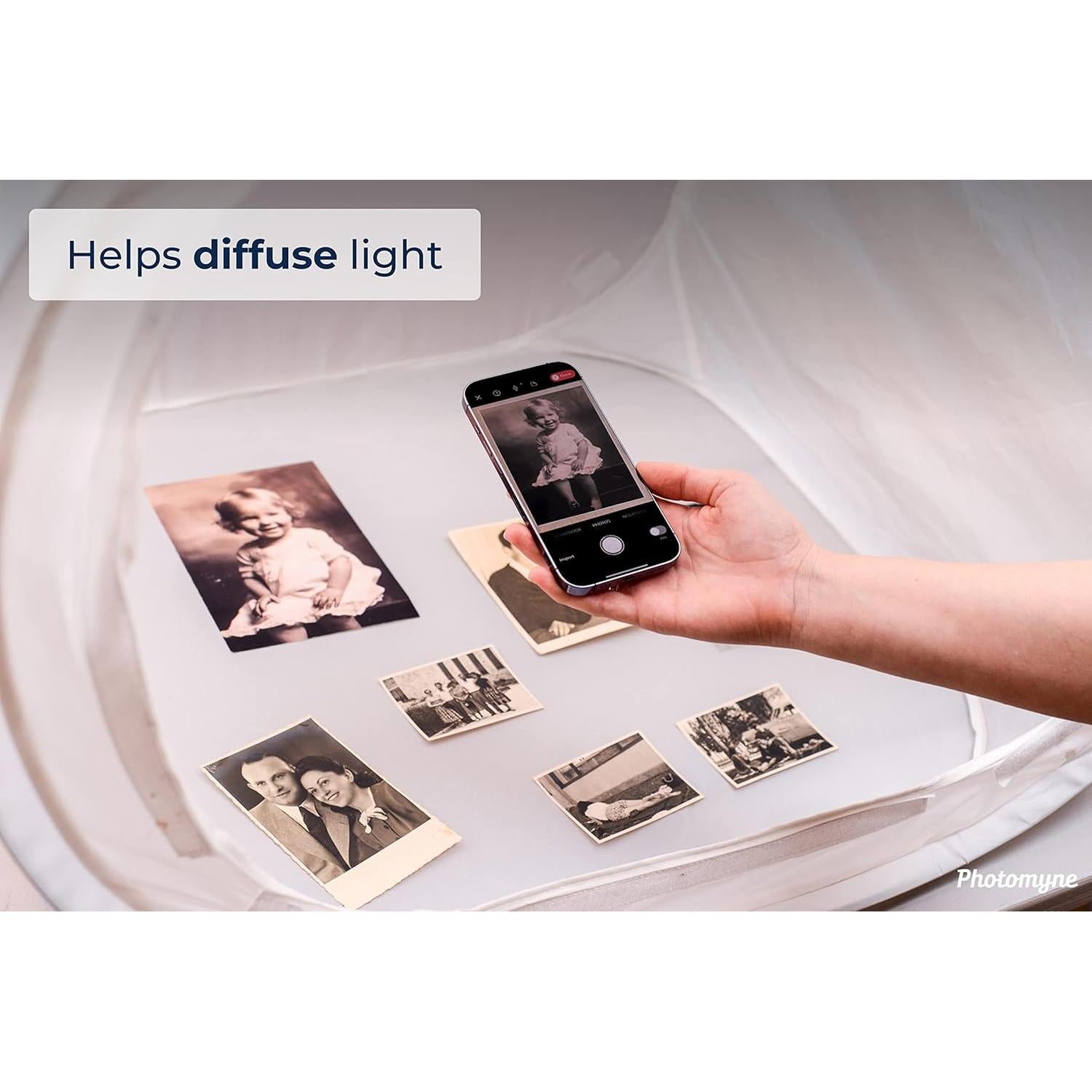 Photomyne Photo Studio Light Box – Foldable Collapsible Photography Tent with Carrying Bag, Glare-Free Diffuser for Product Photography