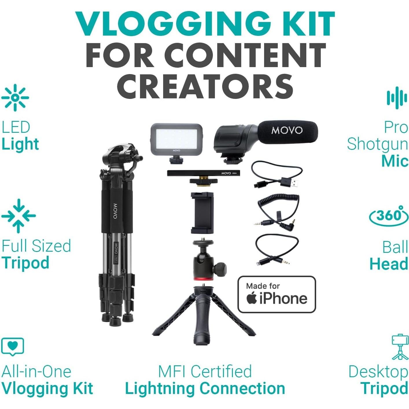 Kit de Vlogging Movo iVlogger para iPhone con Trípode y Micrófono