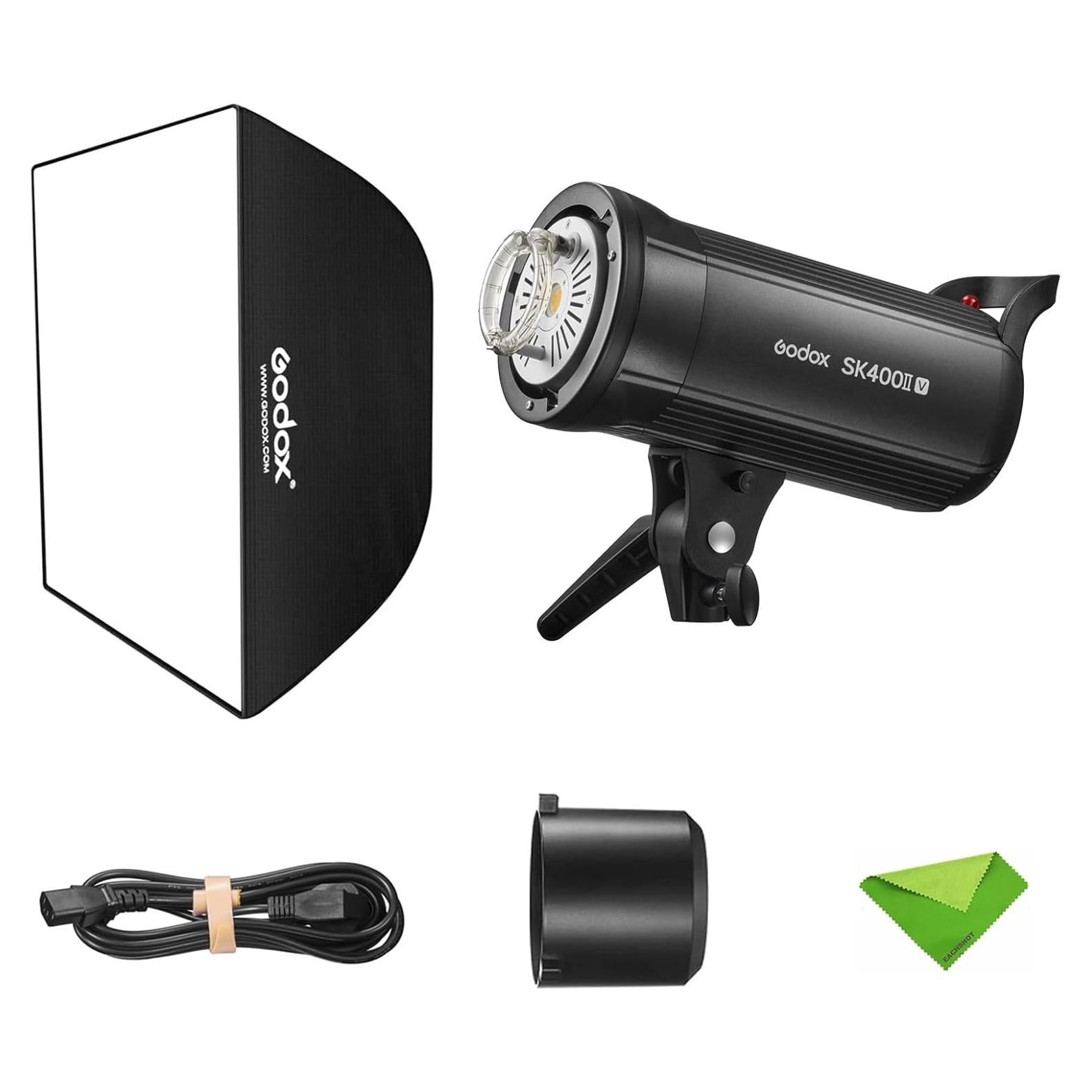 Godox SK400IIV SK400II-V KIT 400Ws Strobe Studio Flash GN65 5700K 2.4G with LED Modeling Lamp Bowens Mount Monolight for Studio, Portrait Photography+60x90CM Softbox (Godox SK400II Upgraded Version)