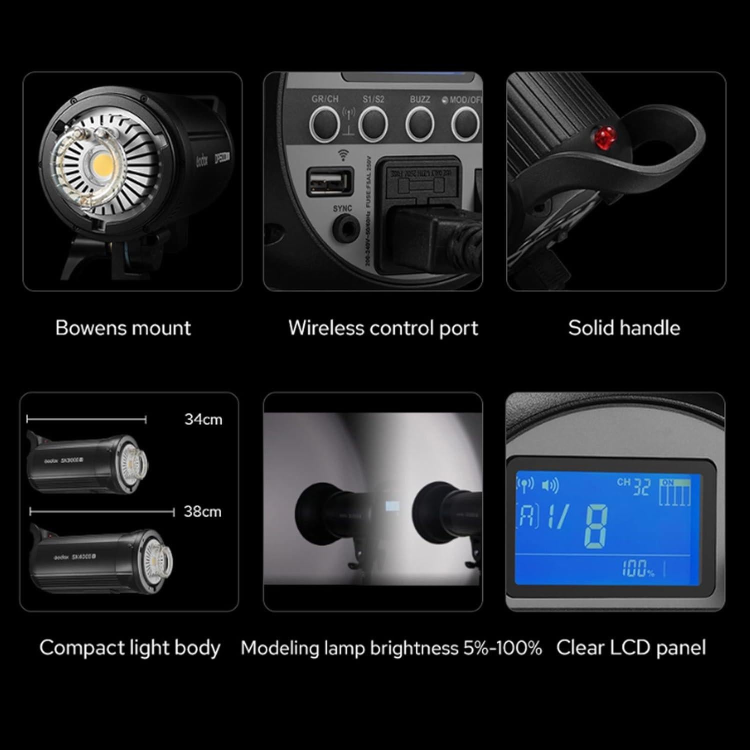 Godox SK400IIV SK400II-V KIT 400Ws Strobe Studio Flash GN65 5700K 2.4G with LED Modeling Lamp Bowens Mount Monolight for Studio, Portrait Photography+60x90CM Softbox (Godox SK400II Upgraded Version)