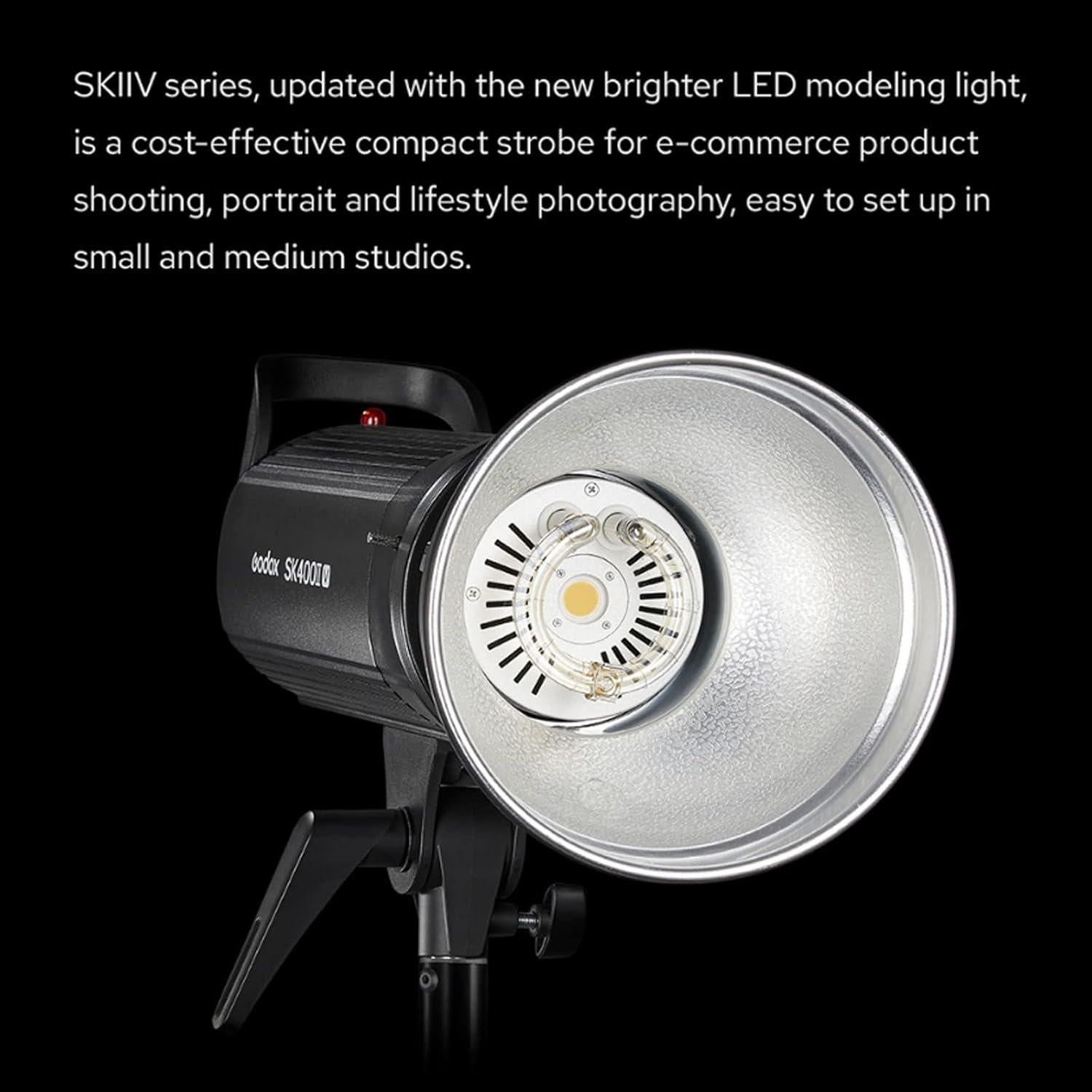 Godox SK400IIV SK400II-V KIT 400Ws Strobe Studio Flash GN65 5700K 2.4G with LED Modeling Lamp Bowens Mount Monolight for Studio, Portrait Photography+60x90CM Softbox (Godox SK400II Upgraded Version)