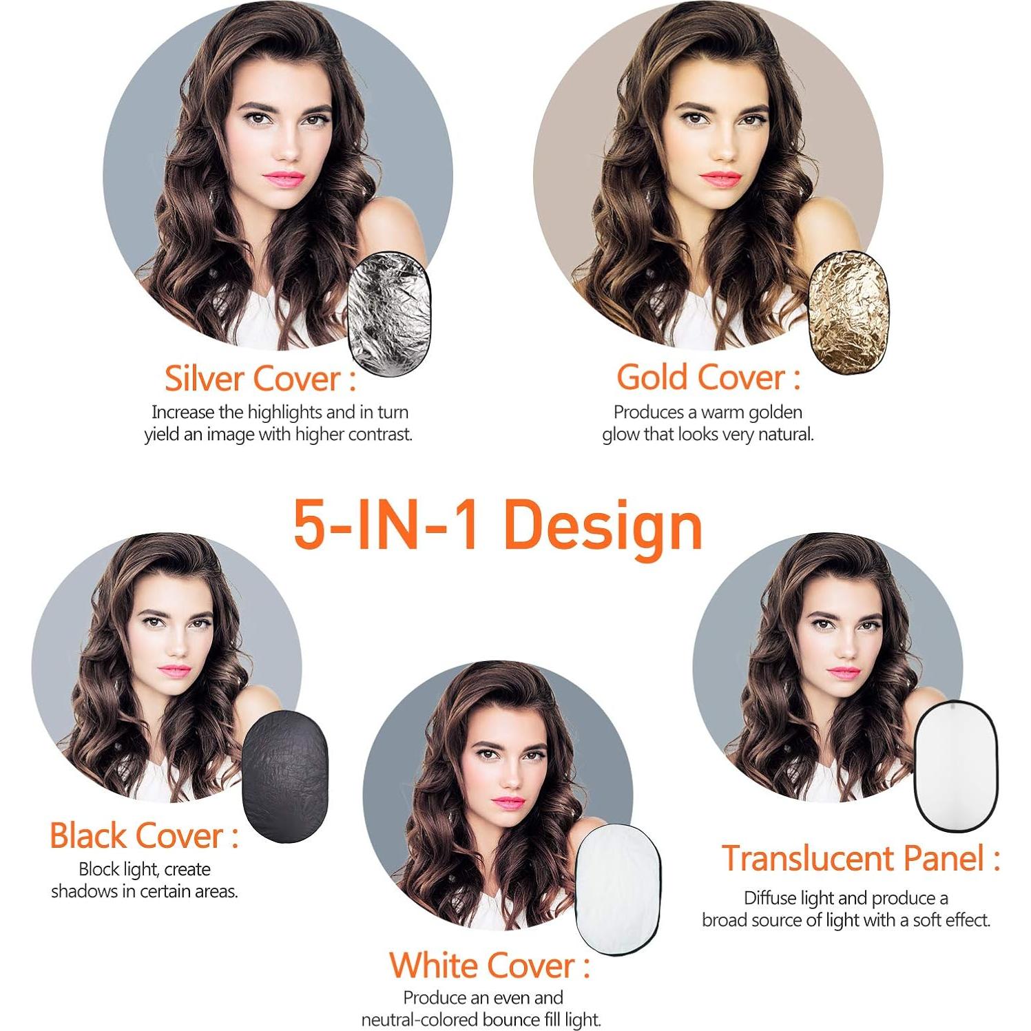 Reflector de Luz Fotográfica 60x90 cm 5 en 1 Bcolor