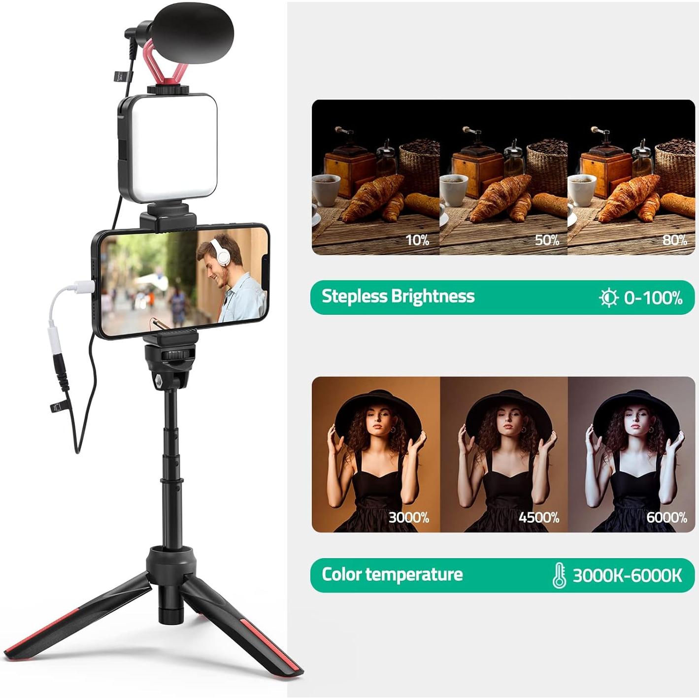 Kit de Vlogging TECELKS para Smartphone con Luz LED y Trípode