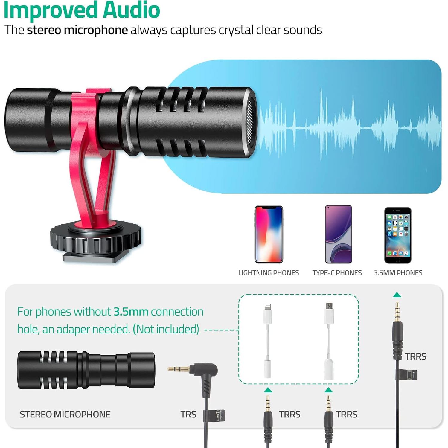 Kit de Vlogging TECELKS para Smartphone con Luz LED y Trípode