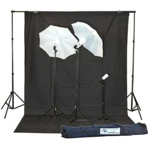 Fancierstudio 1000watt Lighting Kit Black White Muslin Backdrop and background stand kit By Fancierstudio K105BW