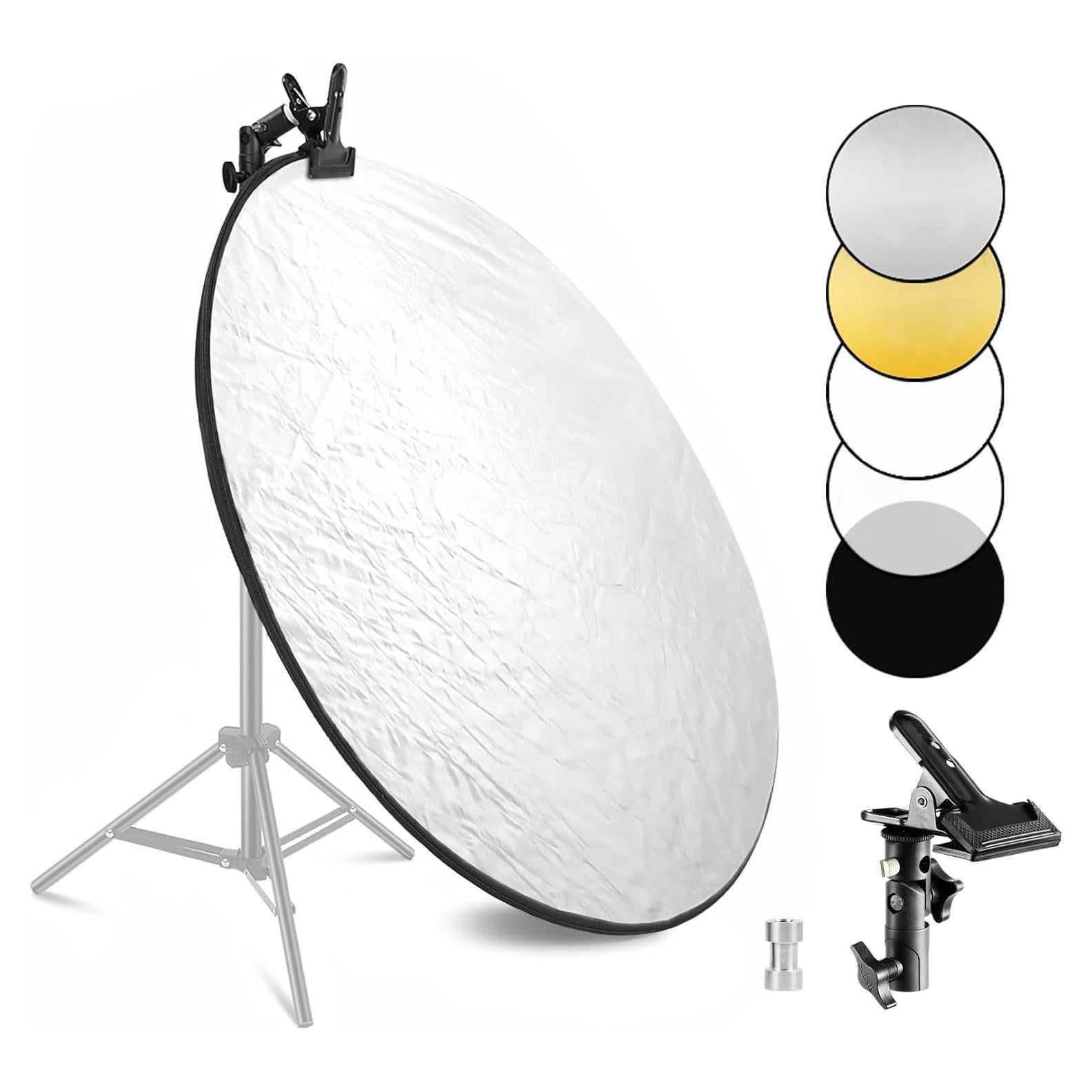 Selens Portable 43inch/110cm Light Reflector with Clamp,5 in 1 Collapsible Multi Disc Photography Reflector Translucent,Silver,Gold,White,Black for Studio Photography Lighting and Outdoor Lighting