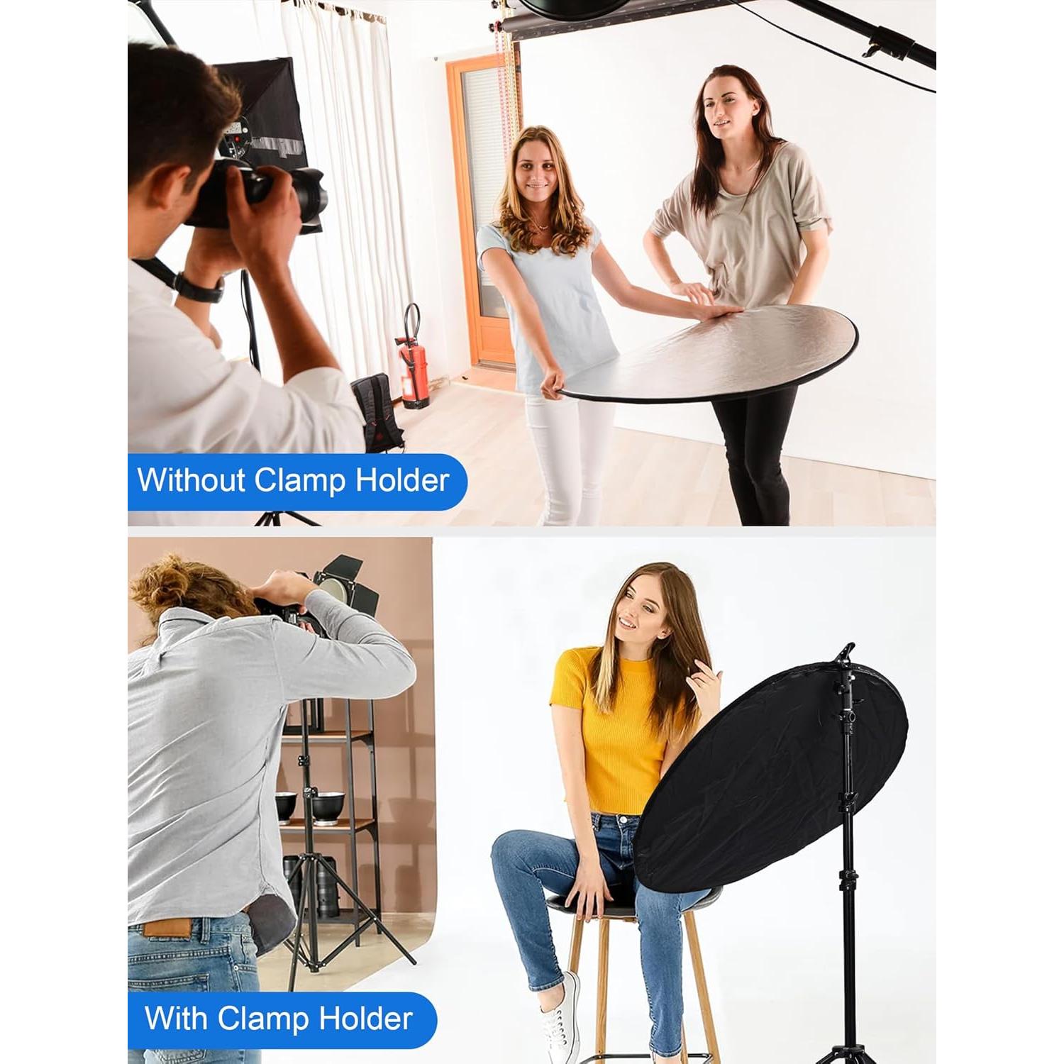 Selens Portable 43inch/110cm Light Reflector with Clamp,5 in 1 Collapsible Multi Disc Photography Reflector Translucent,Silver,Gold,White,Black for Studio Photography Lighting and Outdoor Lighting