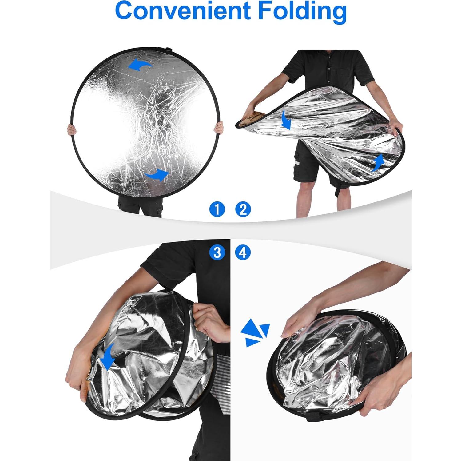 Selens Portable 43inch/110cm Light Reflector with Clamp,5 in 1 Collapsible Multi Disc Photography Reflector Translucent,Silver,Gold,White,Black for Studio Photography Lighting and Outdoor Lighting