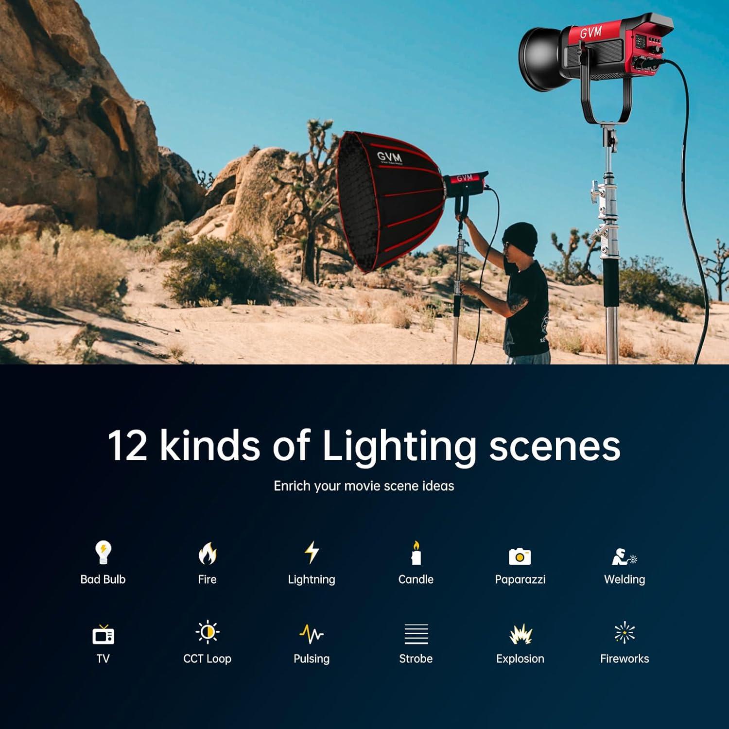 200W Video Light Kit, LED Video Light Studio, Bluetooth Mesh Network/DMX Control, 45400lux/1m Continuous Lighting, 12 Lighting Effects, 2700K-6800K