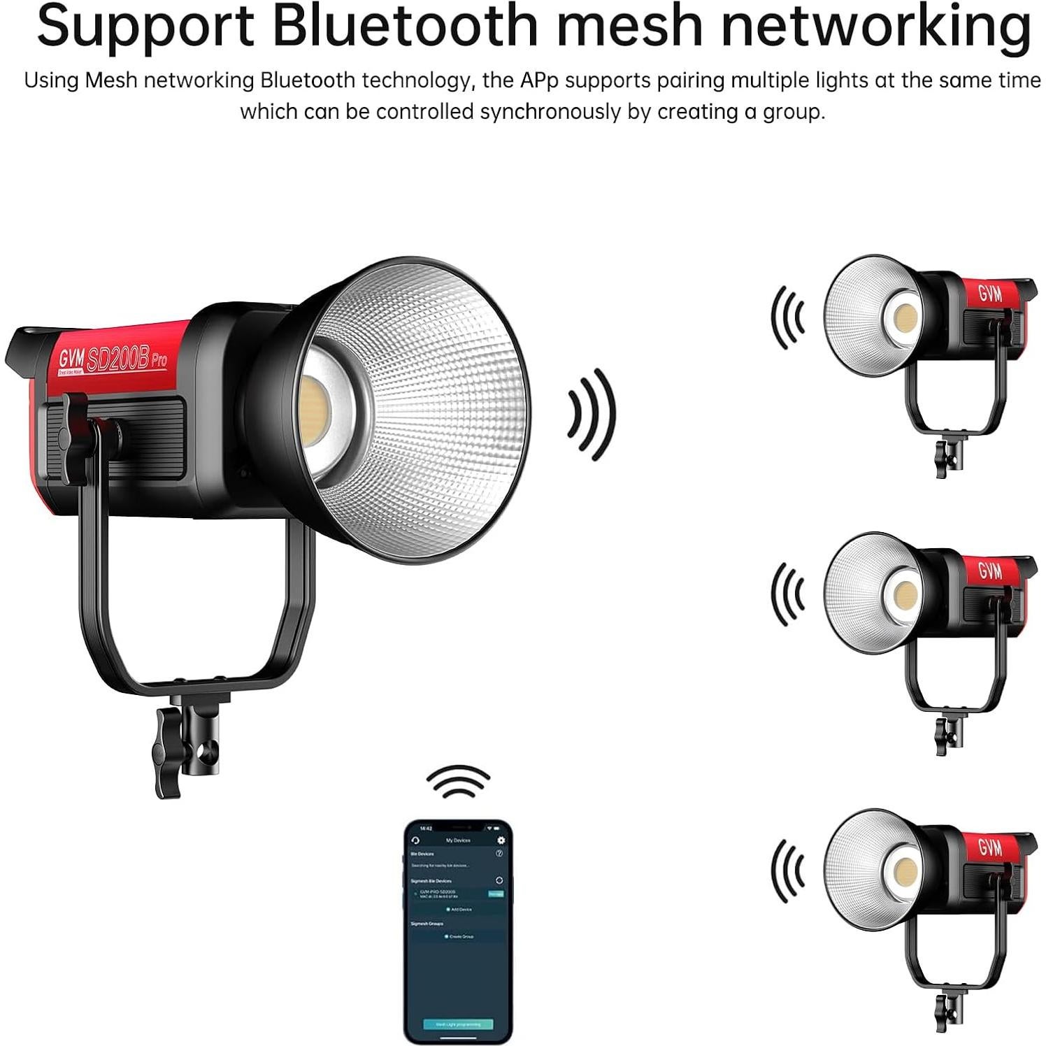 200W Video Light Kit, LED Video Light Studio, Bluetooth Mesh Network/DMX Control, 45400lux/1m Continuous Lighting, 12 Lighting Effects, 2700K-6800K