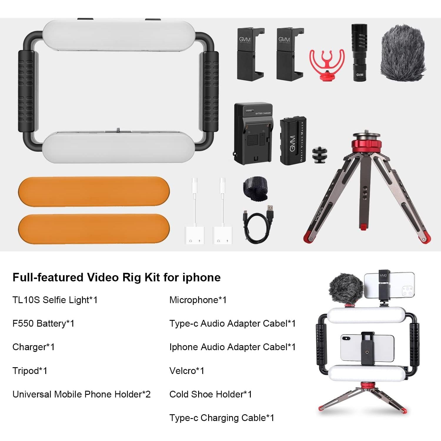 Kit de Luz de Video GVM con Estabilizador y Micrófono