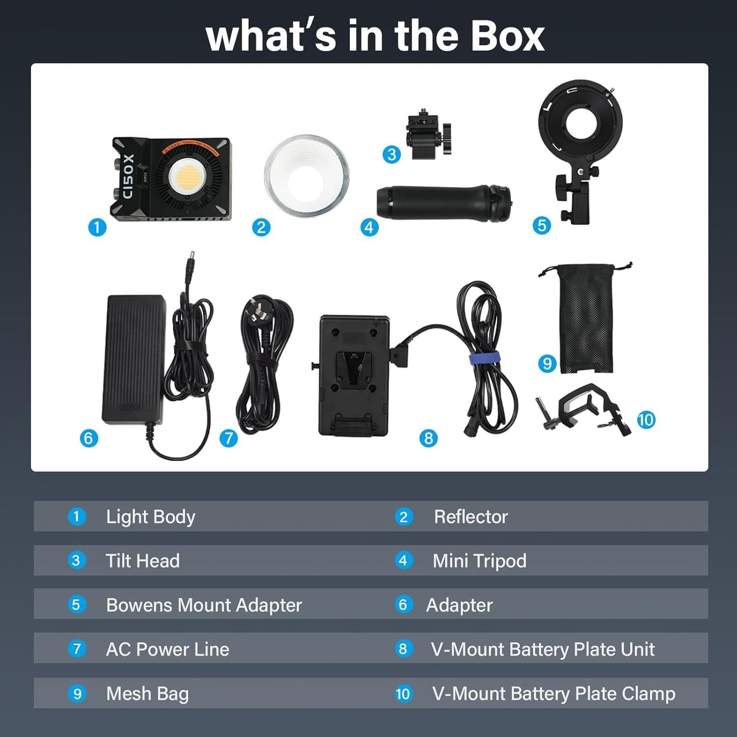 SIRUI Super Bulbs C150X Combo 150W LED Video Light, COB Portable Photography Camera Light Bi-Color 2800K-6500K with Bluetooth App Brightness Control Bowens Adapter Reflector Continuous Output Lighting