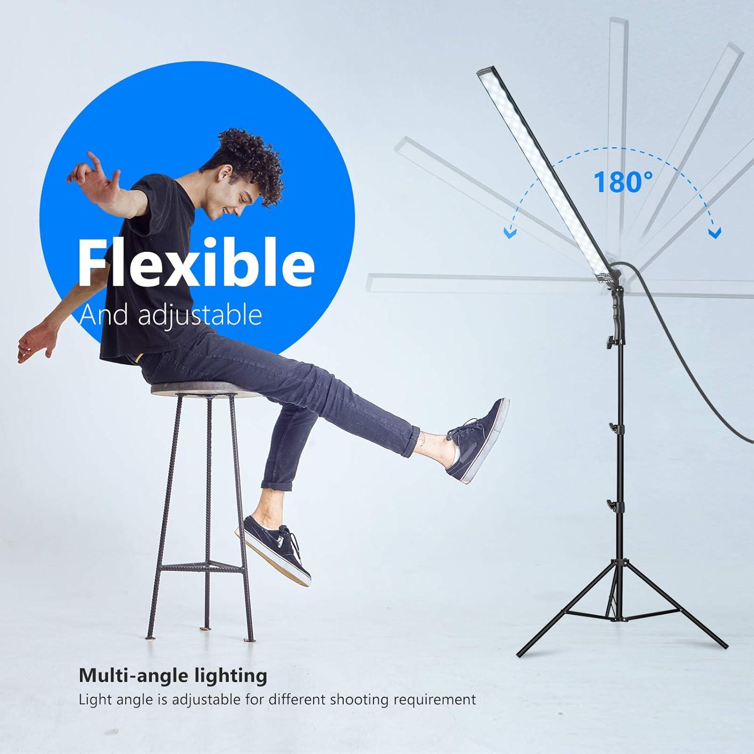 Neewer LED Video Light Stick Kit, 2-Pack Photography Lighting Kit Dimmable 5500K with 79-inch Light Stand for Photographic Video Fill Light/Live Streaming/Video Conferencing/Zoom Calls/Live Streaming