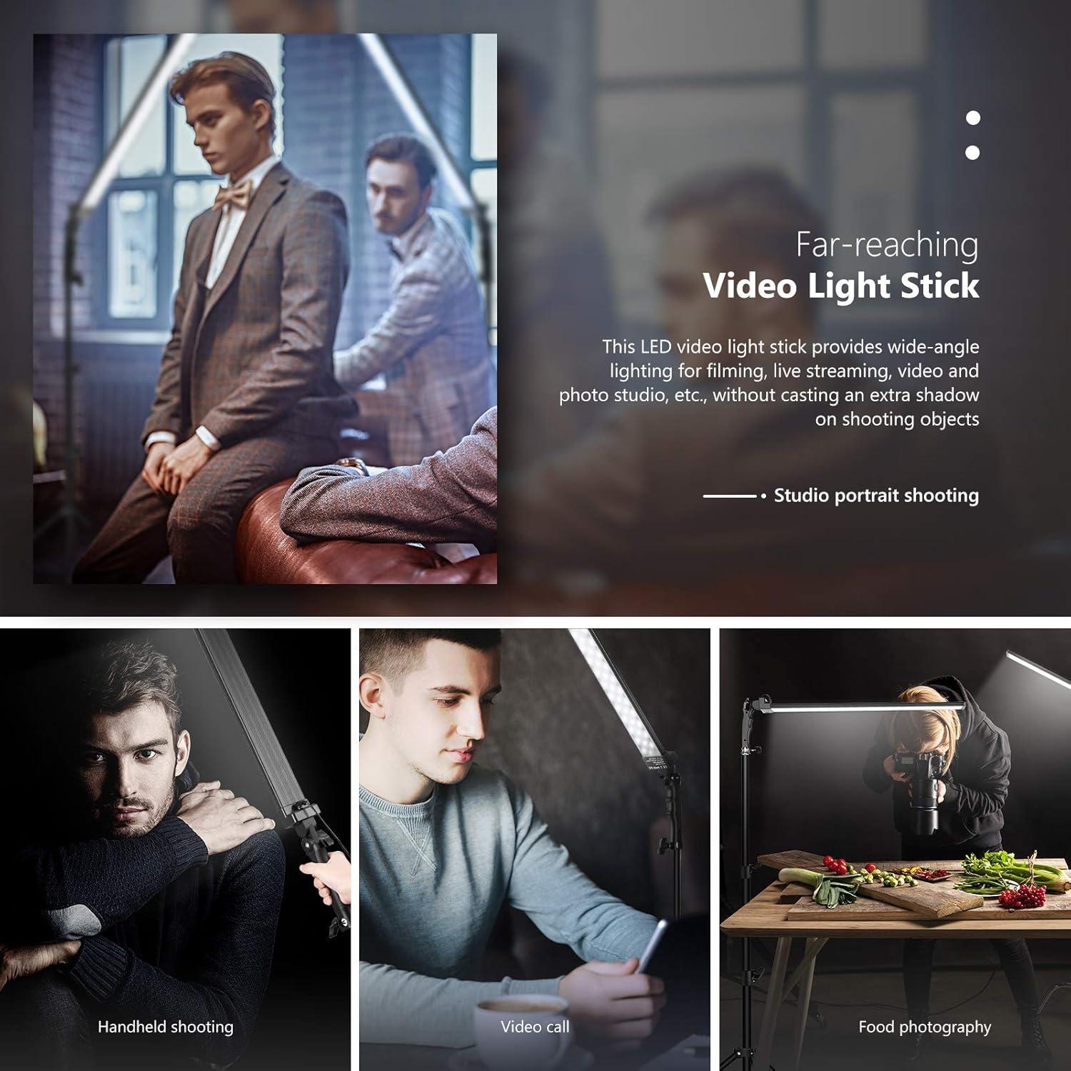 Neewer LED Video Light Stick Kit, 2-Pack Photography Lighting Kit Dimmable 5500K with 79-inch Light Stand for Photographic Video Fill Light/Live Streaming/Video Conferencing/Zoom Calls/Live Streaming