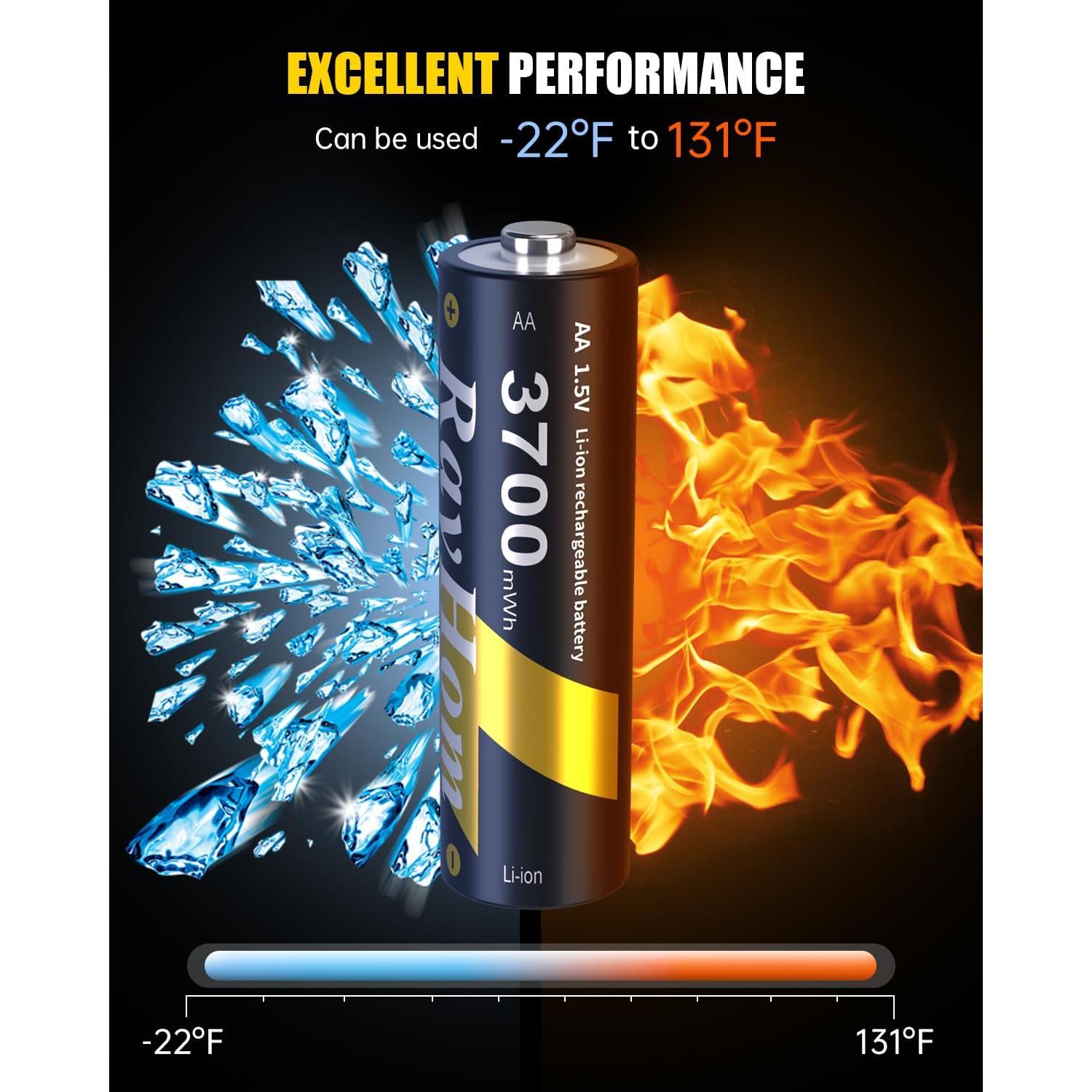 Baterías AA Recargables RayHom 3700mWh + Cargador 4 Ranuras