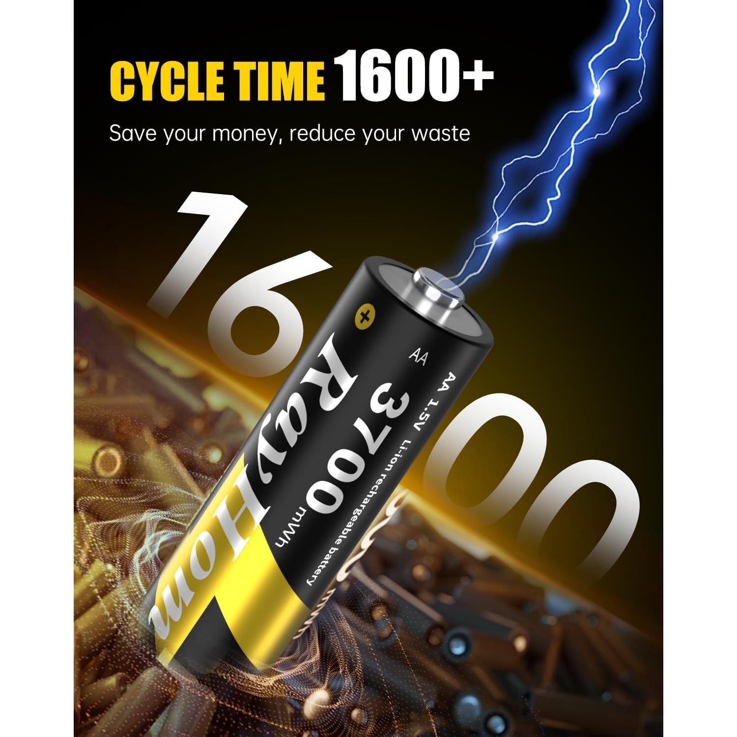 Baterías AA Recargables RayHom 3700mWh + Cargador 4 Ranuras