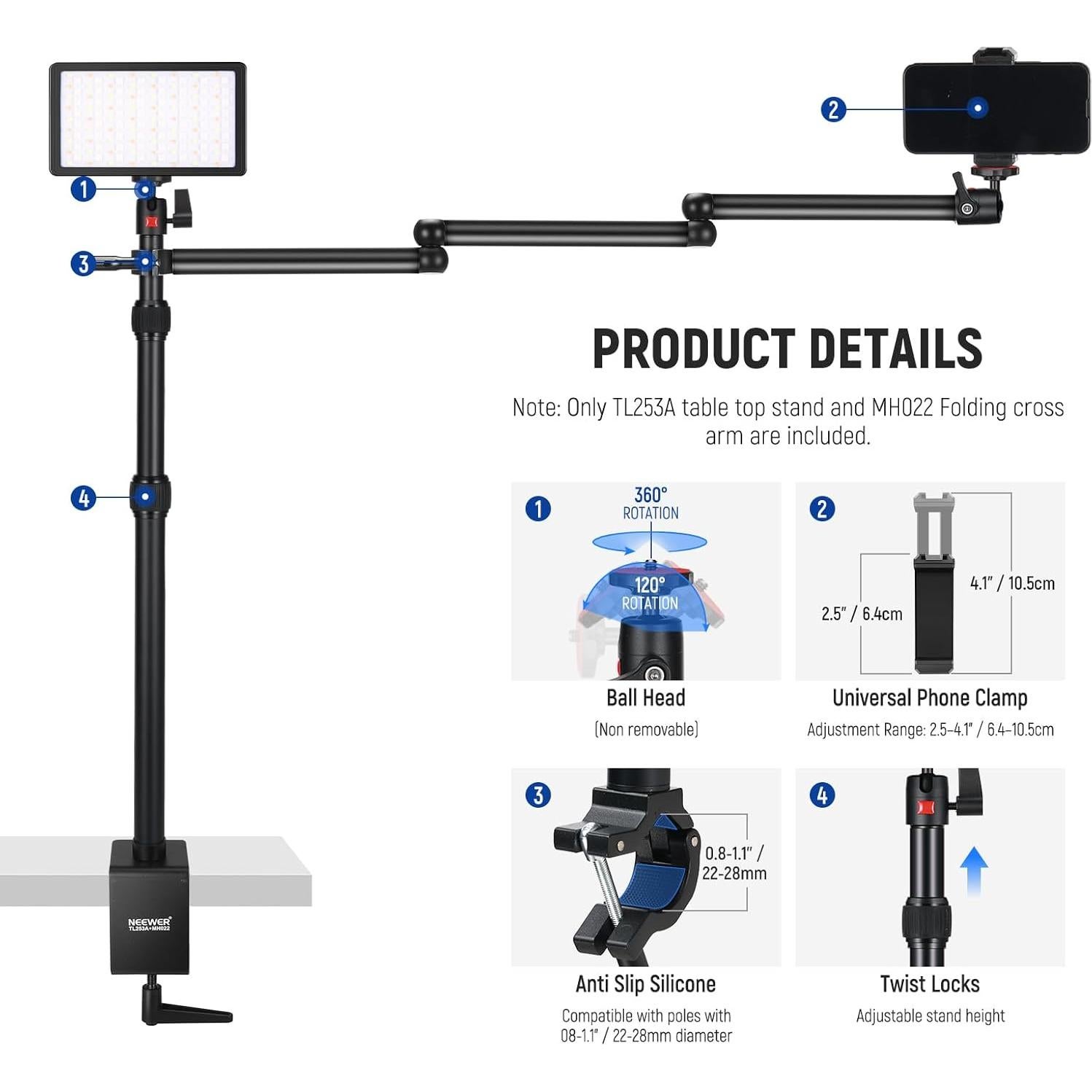 Soporte de Escritorio NEEWER TL253A+MH022 para Cámara y Micrófono