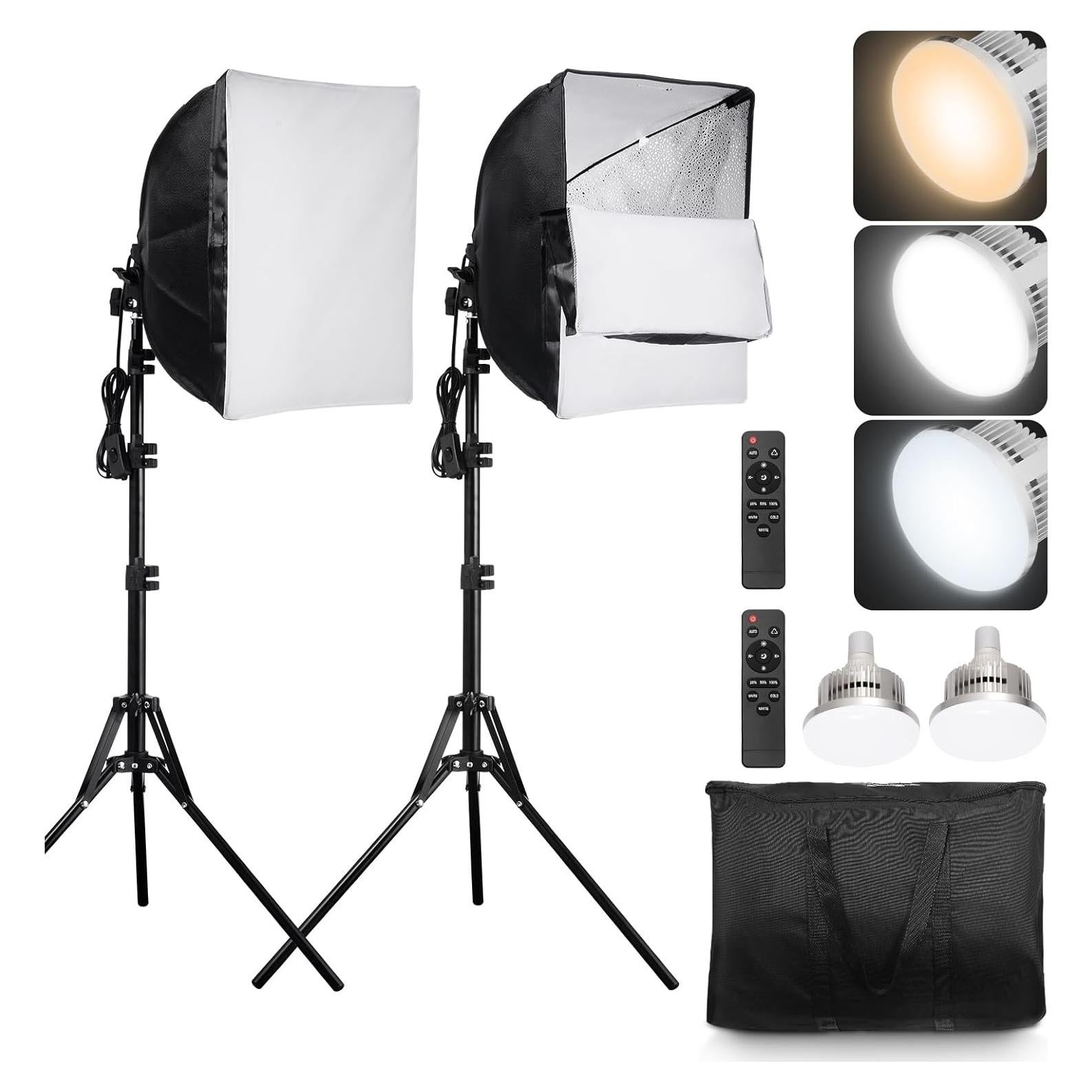Happybuy Softbox Lighting Kit, 16" x 16", Professional Softbox with 45W LED Bulbs, 3000-6500K Adjustable Color Temperature, Tripod Stand, Remote Control, Studio Lights for Portraits & Live Streaming