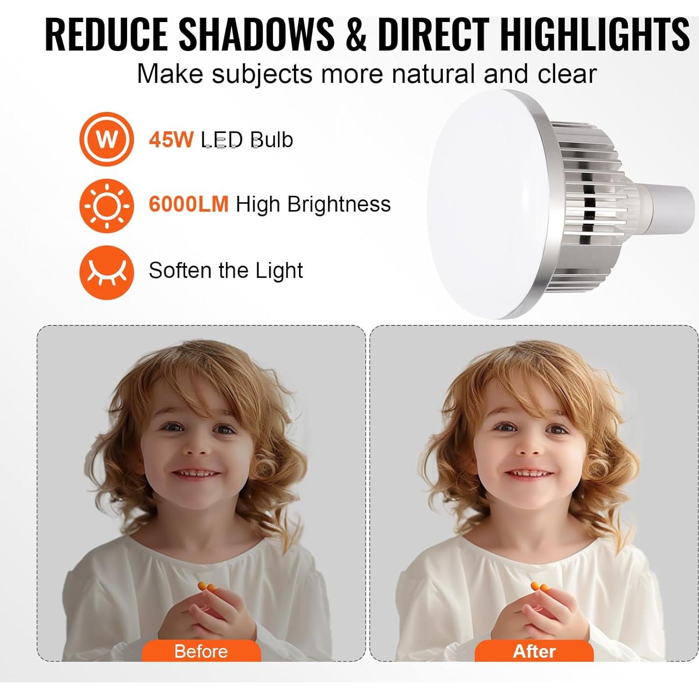 Happybuy Softbox Lighting Kit, 16" x 16", Professional Softbox with 45W LED Bulbs, 3000-6500K Adjustable Color Temperature, Tripod Stand, Remote Control, Studio Lights for Portraits & Live Streaming