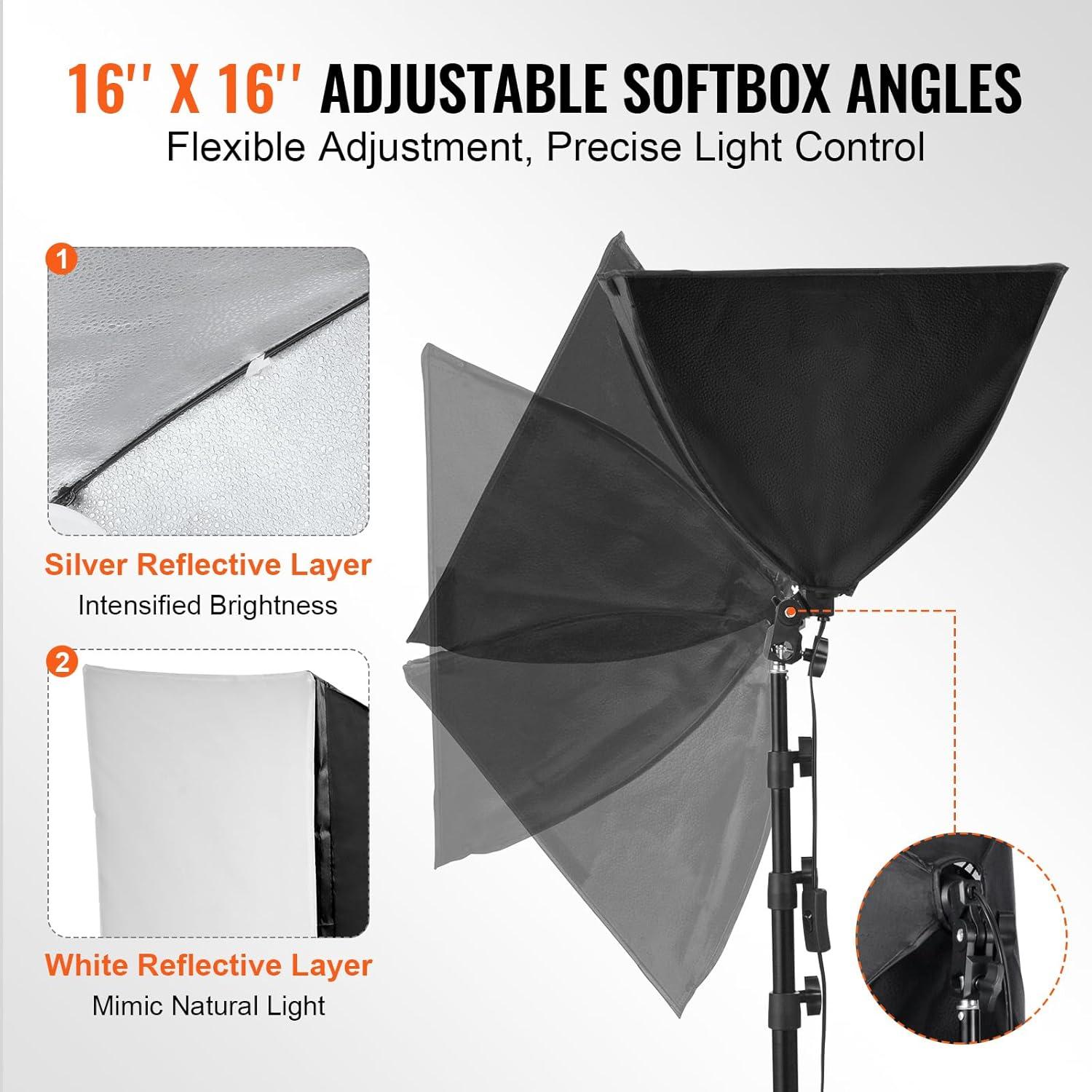 Happybuy Softbox Lighting Kit, 16" x 16", Professional Softbox with 45W LED Bulbs, 3000-6500K Adjustable Color Temperature, Tripod Stand, Remote Control, Studio Lights for Portraits & Live Streaming