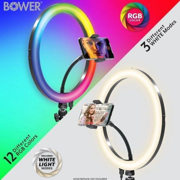 Kit de Luz de Anillo LED RGB Bower 12" - Brillo Ajustable, 9 Modos RGB