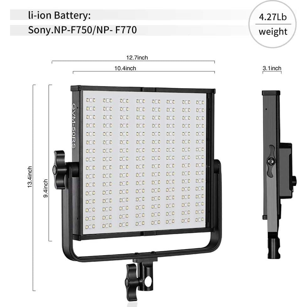 Luz de Video RGB GVM 50RS 50W con Control APP y Soporte Ajustable