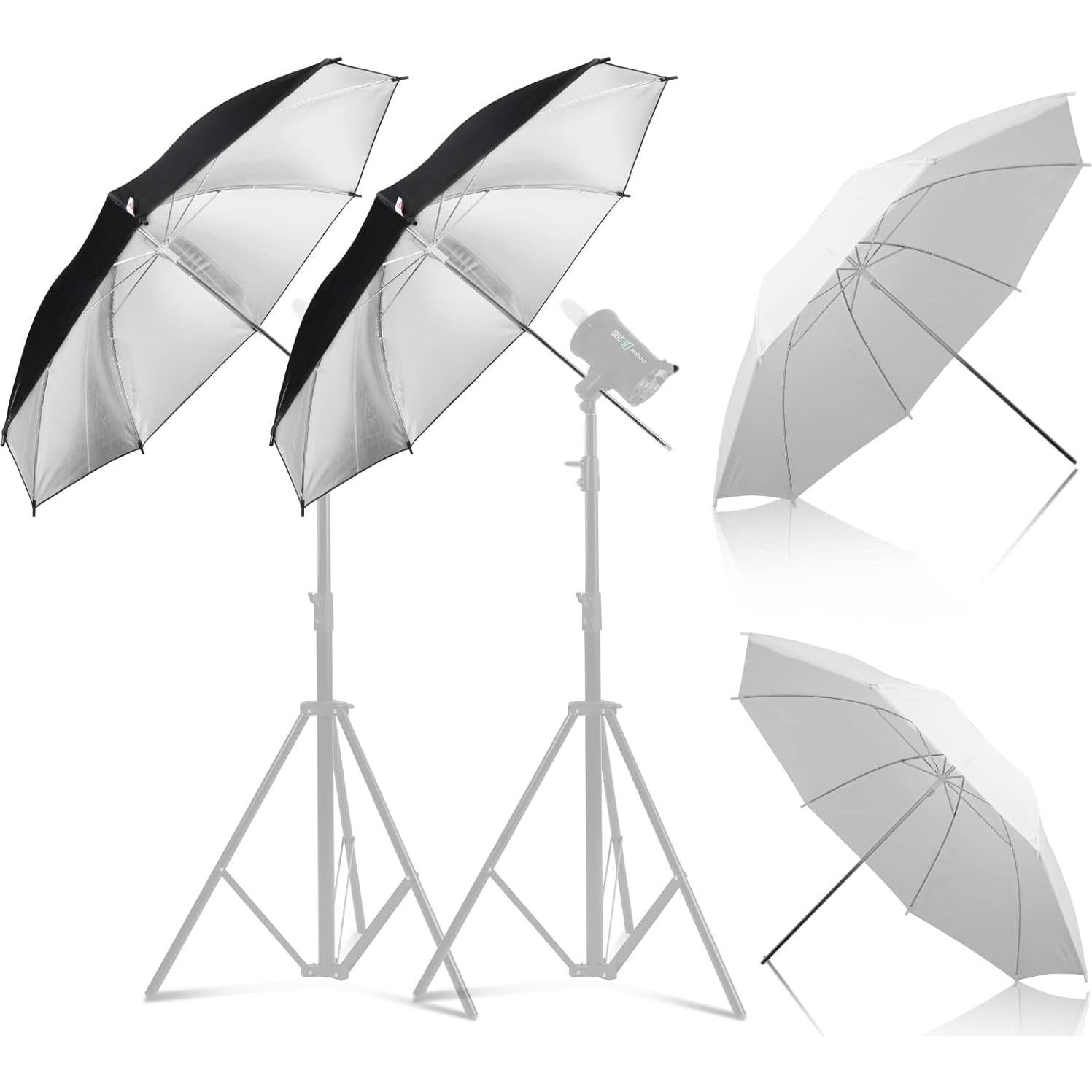 Kit de Iluminación con Paraguas Reflectores Soonpho 4 Pzas