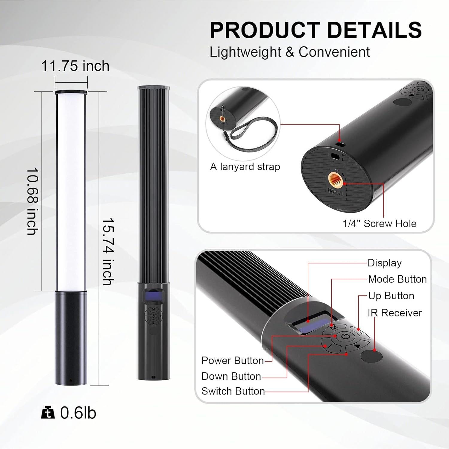 Varita de Luz LED RGB Lookmein 2500mAh con Control Remoto