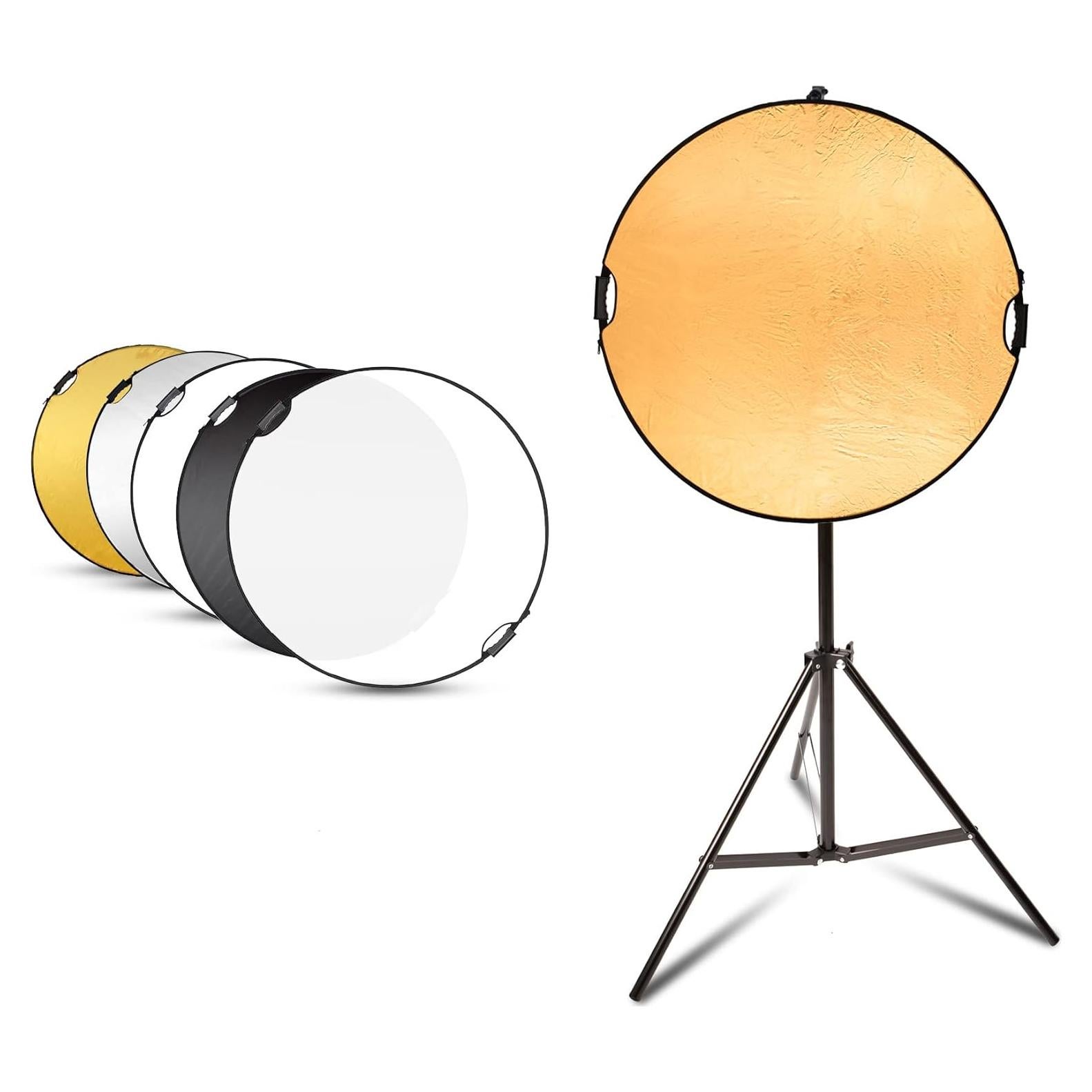 Selens Handle Round Reflector Stand Kit for Photography, 32" 5-in-1 Collapsible Lighting With 6.5ft Light Stand, Carry Bag and Clamp for Portrait Studio Shoot
