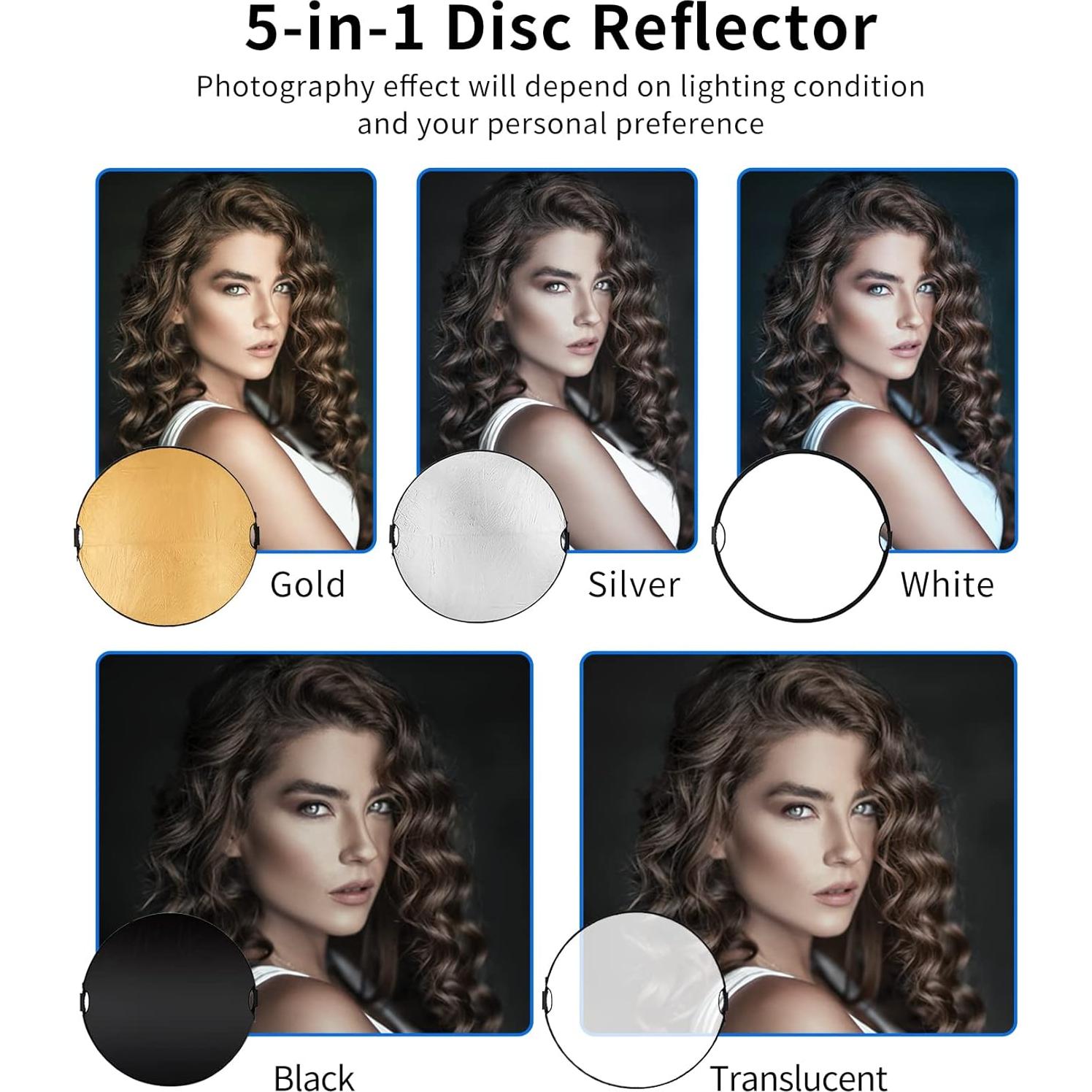 Selens Handle Round Reflector Stand Kit for Photography, 32" 5-in-1 Collapsible Lighting With 6.5ft Light Stand, Carry Bag and Clamp for Portrait Studio Shoot