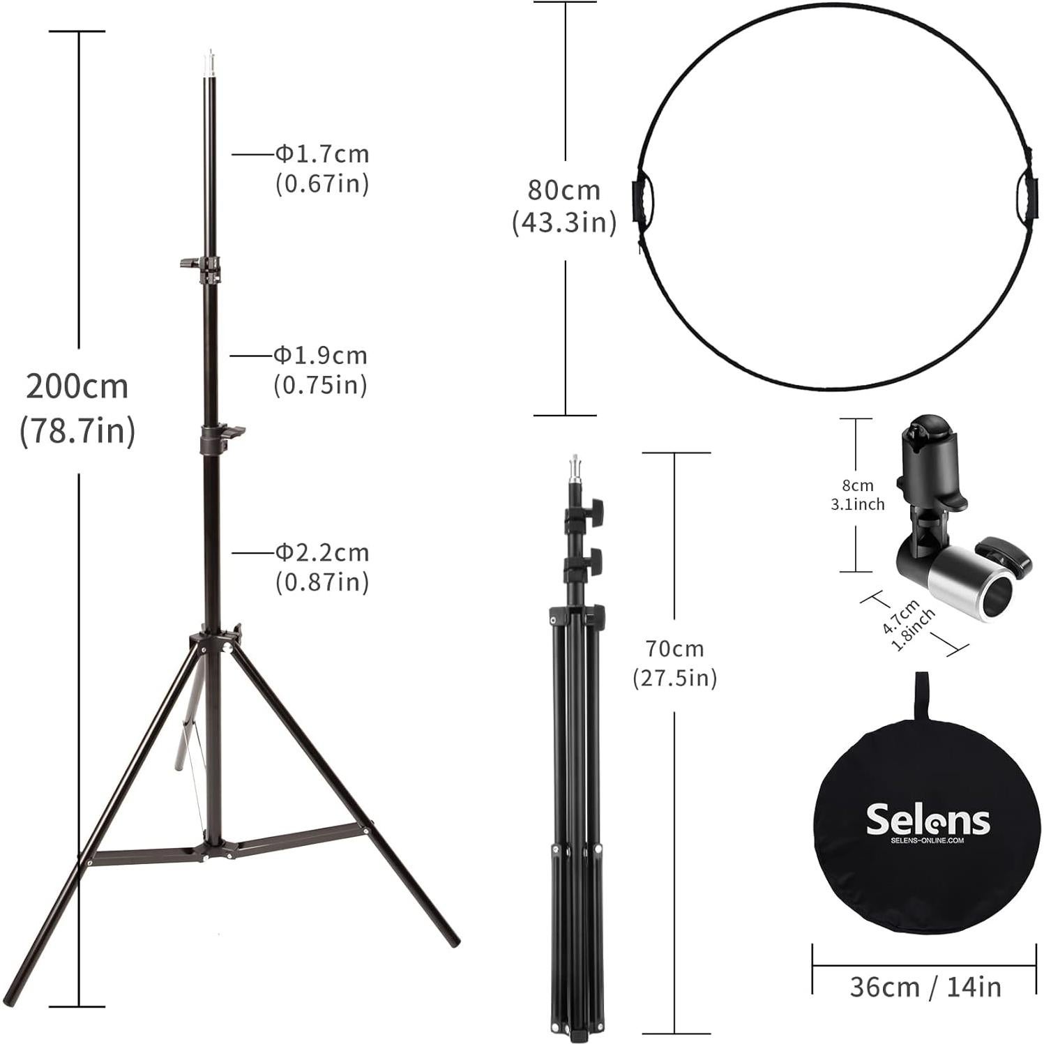 Selens Handle Round Reflector Stand Kit for Photography, 32" 5-in-1 Collapsible Lighting With 6.5ft Light Stand, Carry Bag and Clamp for Portrait Studio Shoot