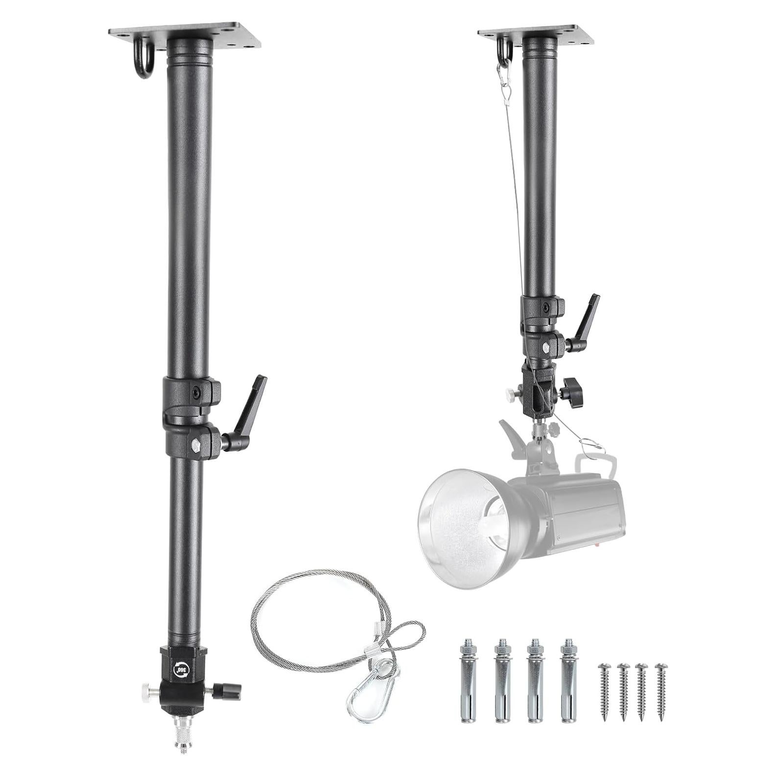 Photography Studio Ceiling Camera Mount 360° Rotation Wall Ceiling Light Mount Boom Arm Up to 28.3inch for Photo Video Monolights, Umbrellas, Reflectors, Overhead with 3/8" &1/4" Thread Adapter