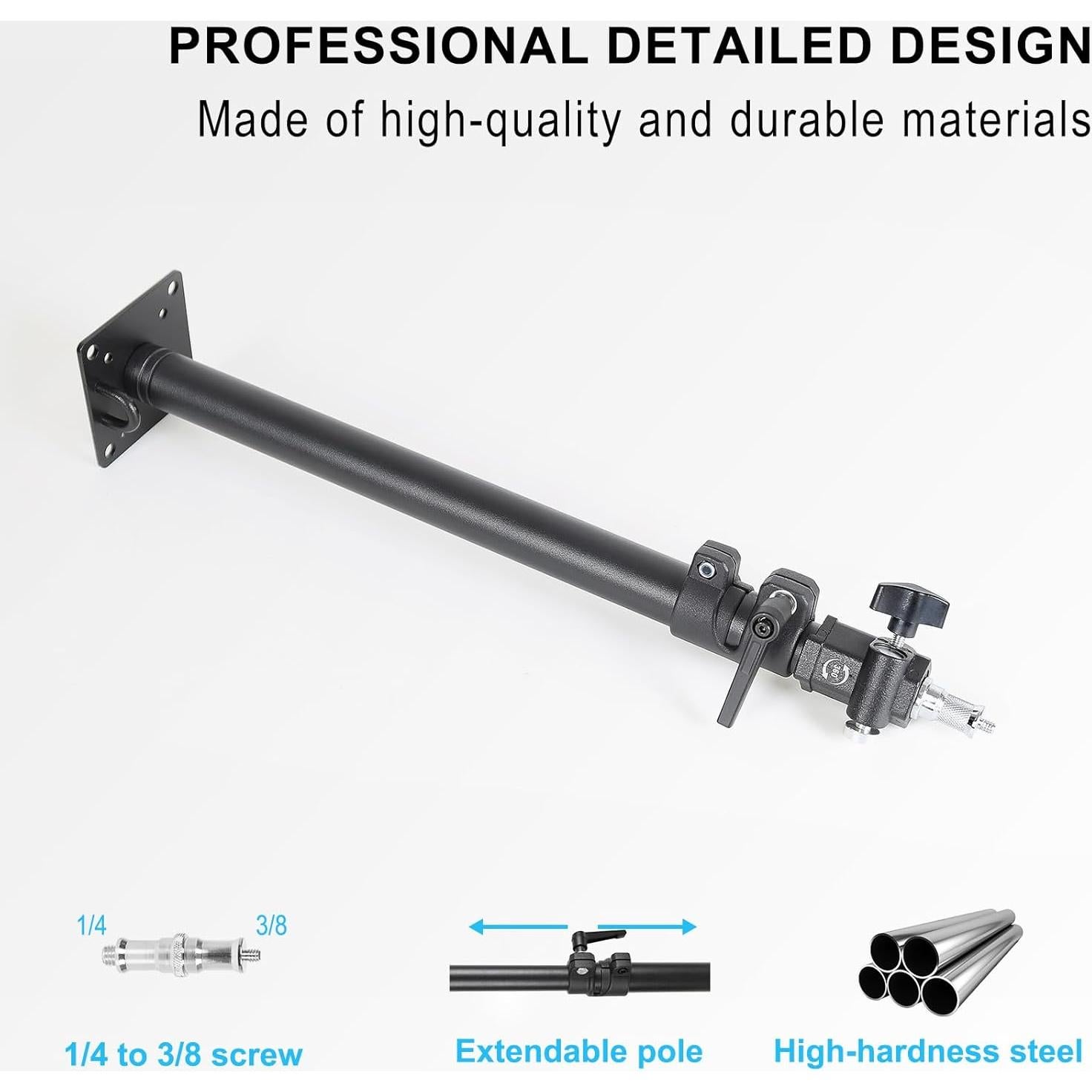 Photography Studio Ceiling Camera Mount 360° Rotation Wall Ceiling Light Mount Boom Arm Up to 28.3inch for Photo Video Monolights, Umbrellas, Reflectors, Overhead with 3/8" &1/4" Thread Adapter