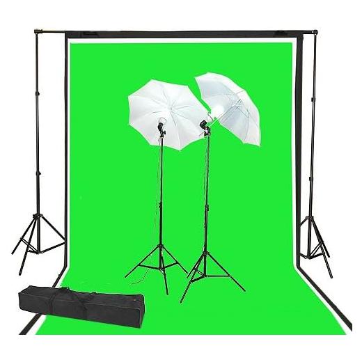 ePhoto 3pcs Large Muslin 10 x 20 ft Studio Photography Video Chromakey Green Screen, Black, White Muslin with Complete Light Lighting Kit and Backdrop Background Support System + Case by ePhoto