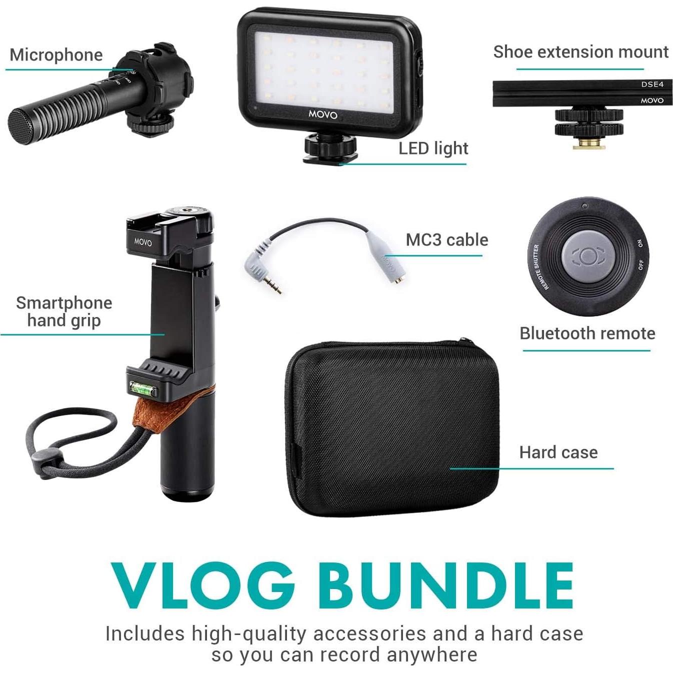 Kit de Vlogging Movo Vlog Kit V7 con Micrófono y Luz LED
