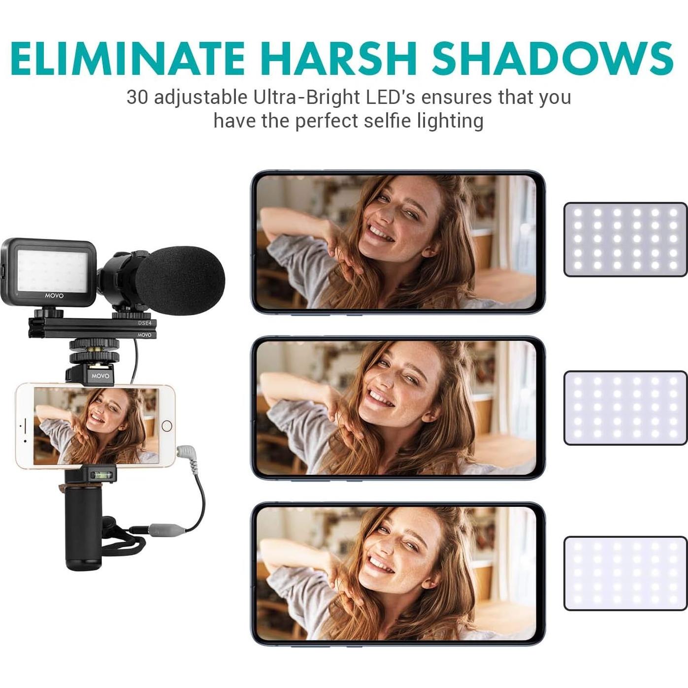 Kit de Vlogging Movo Vlog Kit V7 con Micrófono y Luz LED