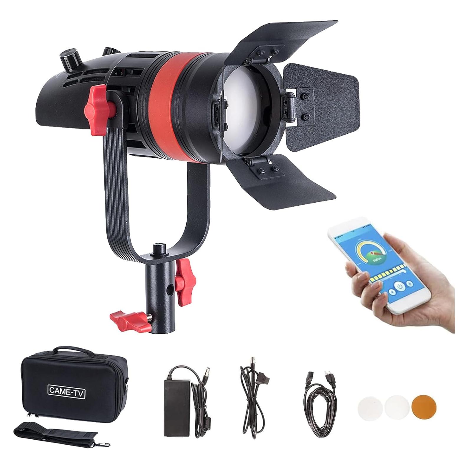 Came-TV Boltzen Q-55WMKII COB 55W Fresnel Focusable Led Video Light Kit,Daylight 5600K CRI96+ TLCI98+ APP Control Lighting Effects Adjustable Frequency Removable Barn-Door Carry Bag