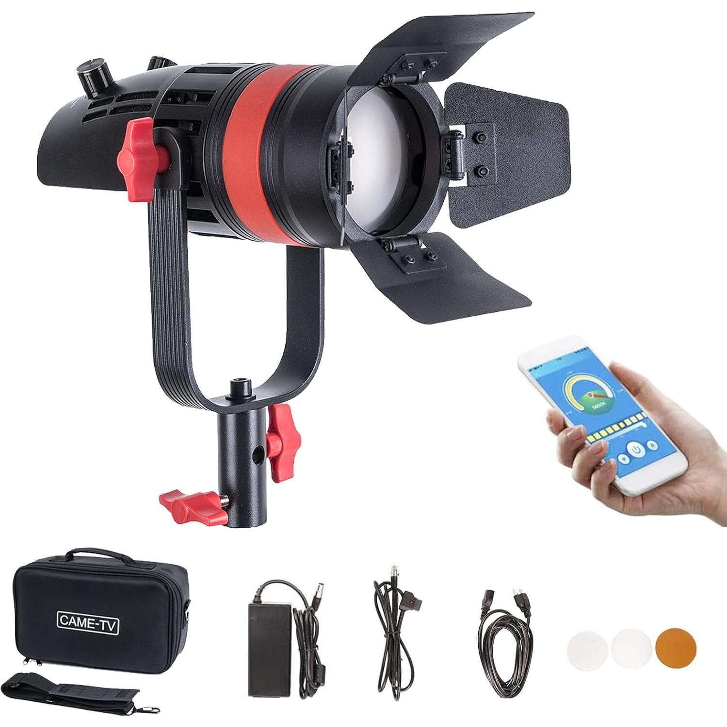 Came-TV Boltzen Q-55WMKII COB 55W Fresnel Focusable Led Video Light Kit,Daylight 5600K CRI96+ TLCI98+ APP Control Lighting Effects Adjustable Frequency Removable Barn-Door Carry Bag