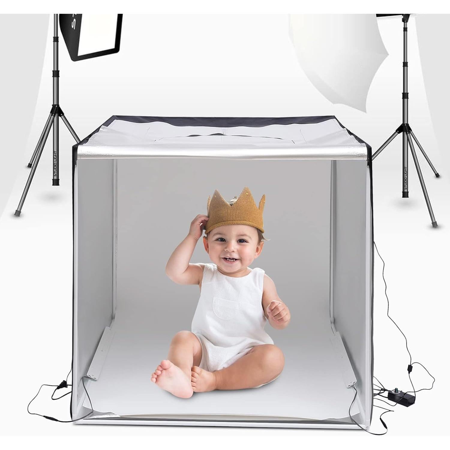 Photo Studio Light Box,39" x 39" Portable Folding Studio Box Professional Tabletop Photography Lighting Kit with3 Colors Backdrops & LED Lights for Product Photography