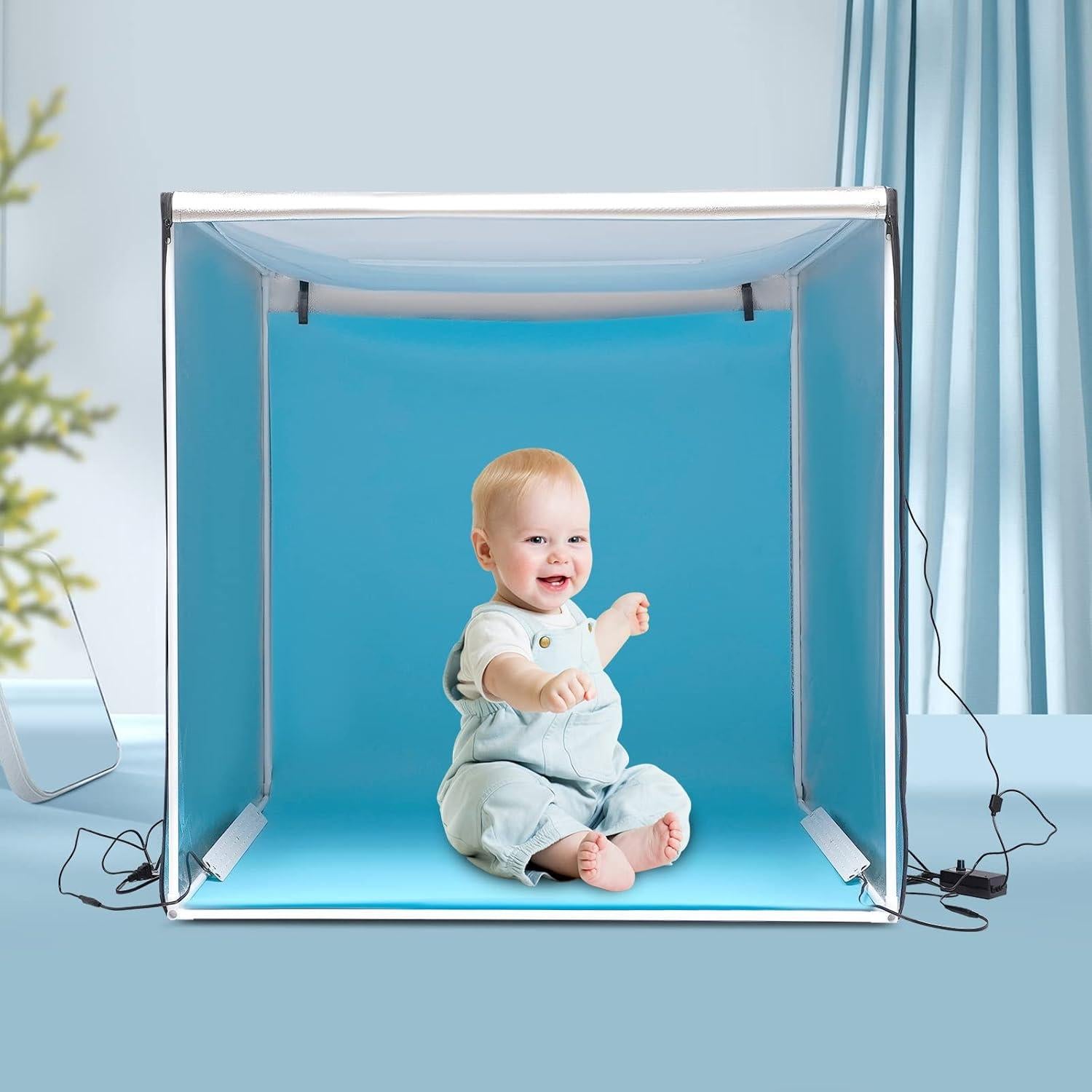 Photo Studio Light Box,39" x 39" Portable Folding Studio Box Professional Tabletop Photography Lighting Kit with3 Colors Backdrops & LED Lights for Product Photography