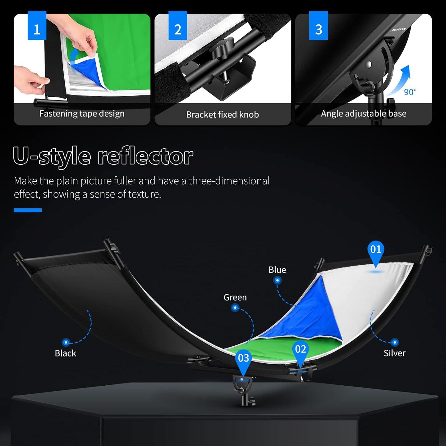 Reflector Difusor de Luz Neewer 66" x 24" Curvado 6 Colores