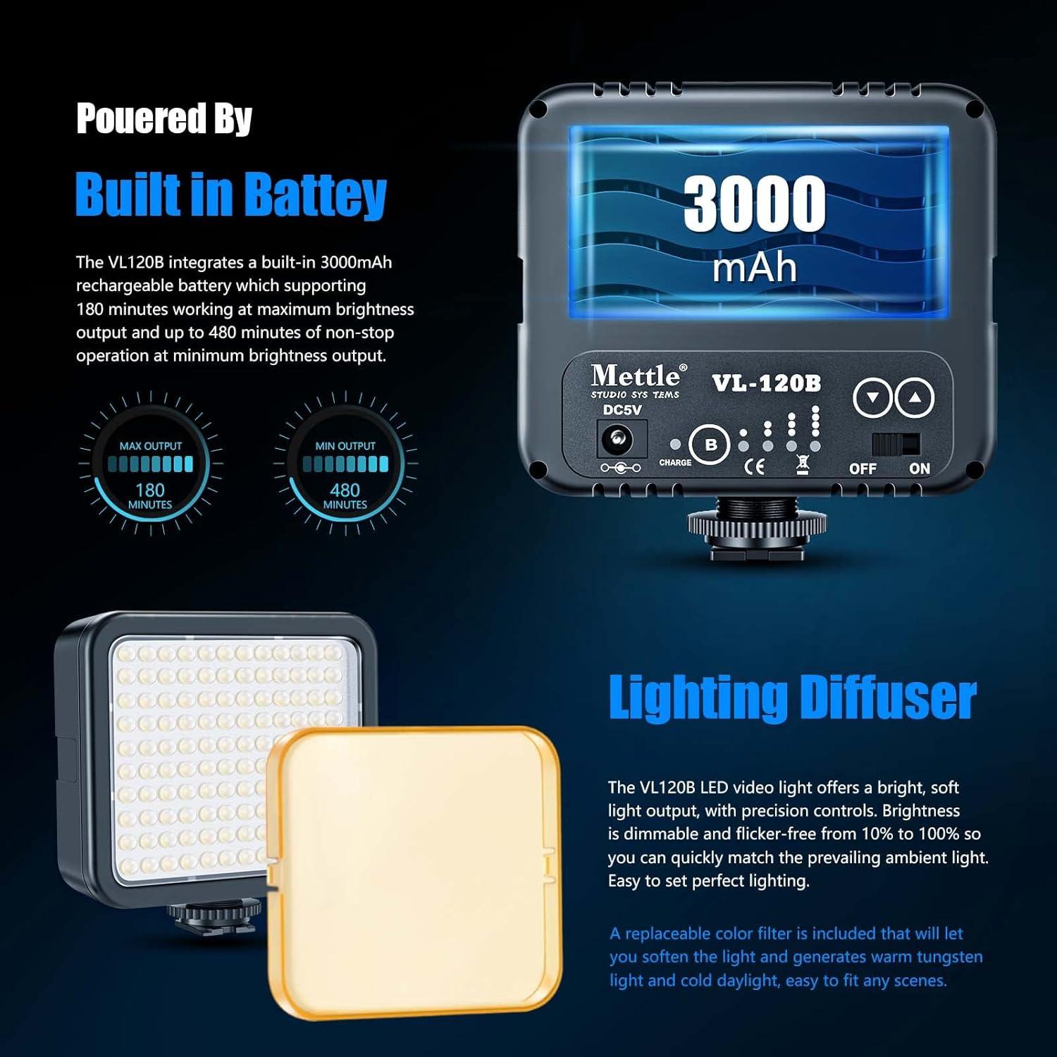 Luz de Video LED Mettlelite VL120B Dimmable Portátil 357g