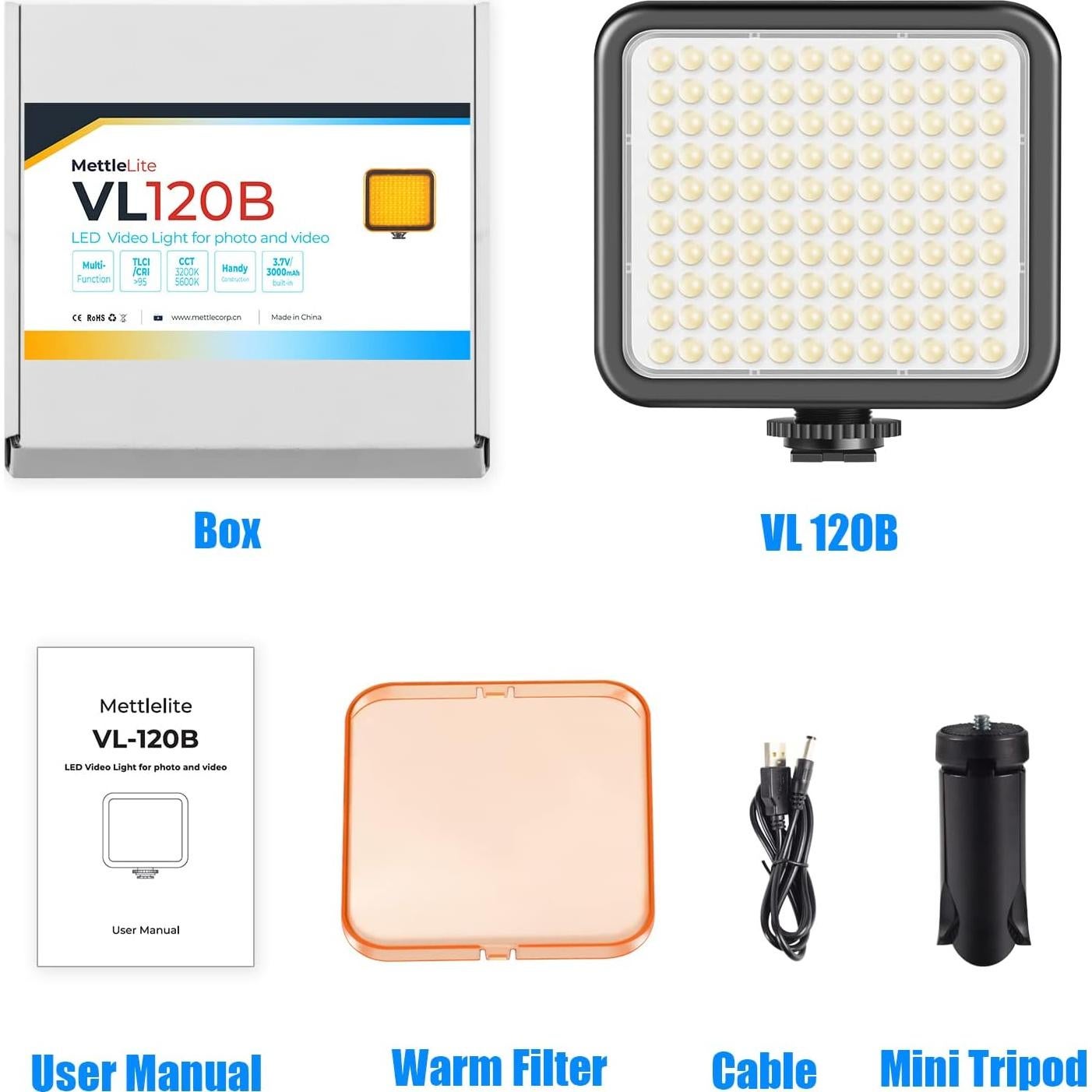 Luz de Video LED Mettlelite VL120B Dimmable Portátil 357g